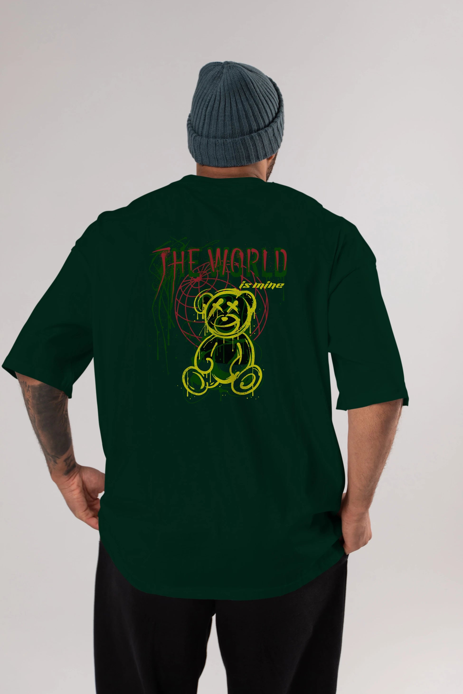 The World is Mine Bear Arka Baskılı Oversize t-shirt Erkek Kadın Unisex