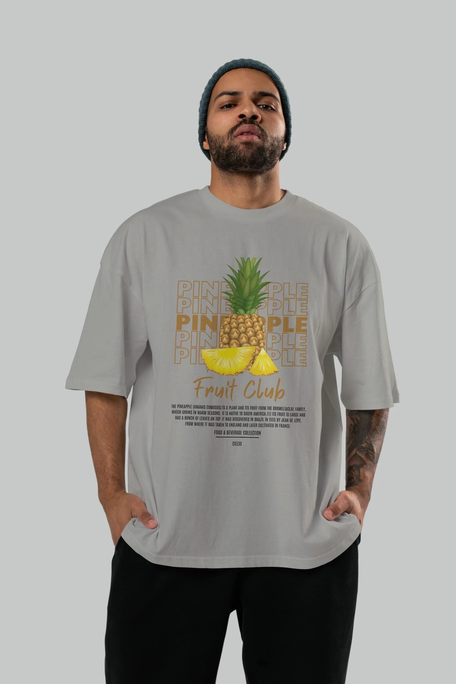 Pineapple Ön Baskılı Oversize t-shirt Erkek Kadın Pamuk Bisiklet Yaka tişort