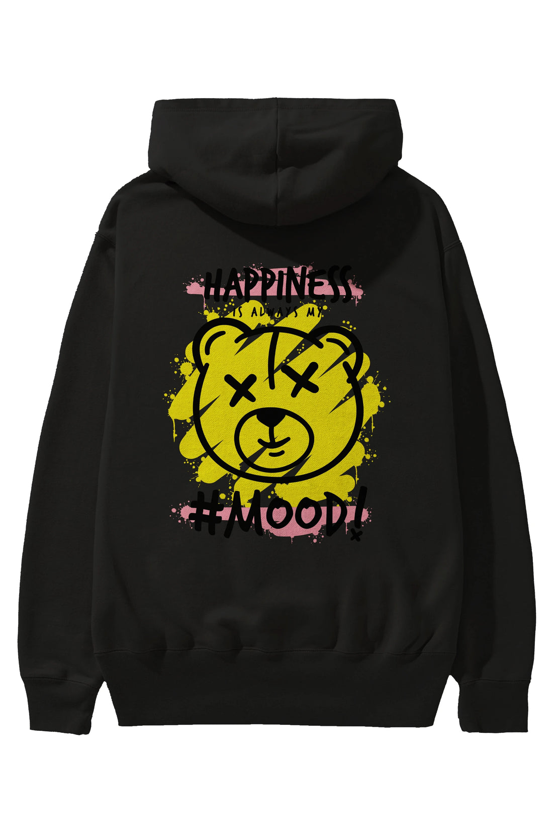 Happiness Mood Bear Arka Baskılı Hoodie Oversize Kapüşonlu Sweatshirt Erkek Kadın Unisex
