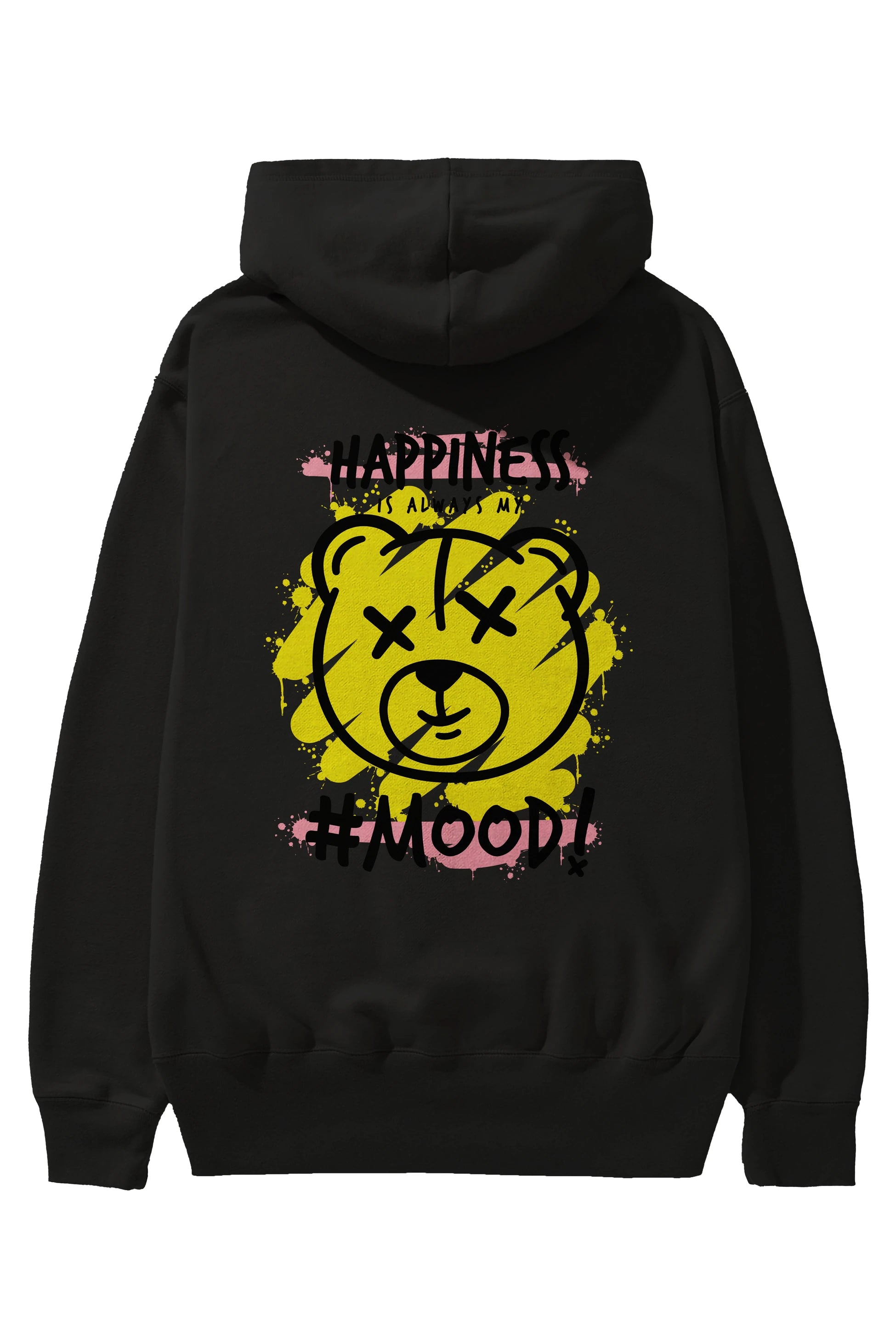Happiness Mood Bear Arka Baskılı Hoodie Oversize Kapüşonlu Sweatshirt Erkek Kadın Unisex