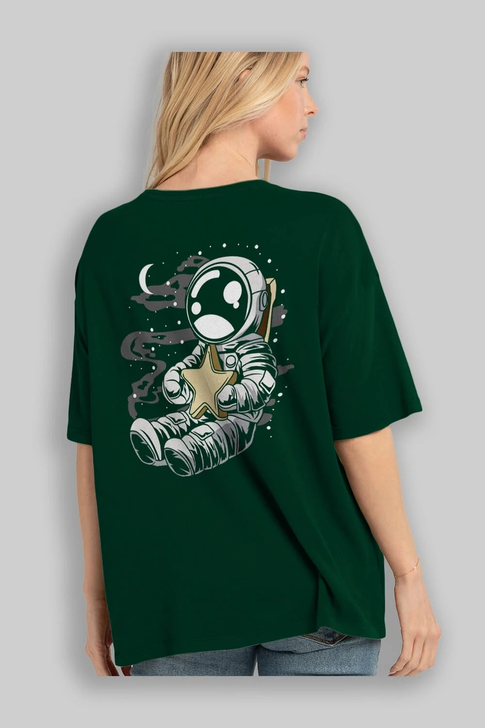 Astronaut Holding The Star Arka Baskılı Oversize t-shirt Erkek Kadın Unisex