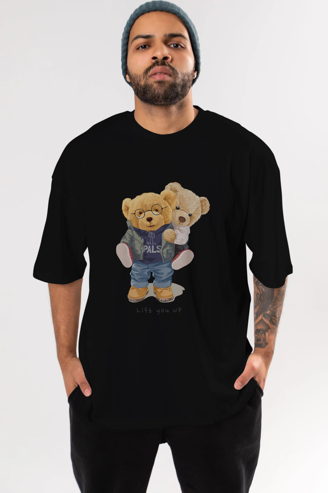Teddy Bear Lift You Up Ön Baskılı Oversize t-shirt Erkek Kadın Unisex %100 Pamuk