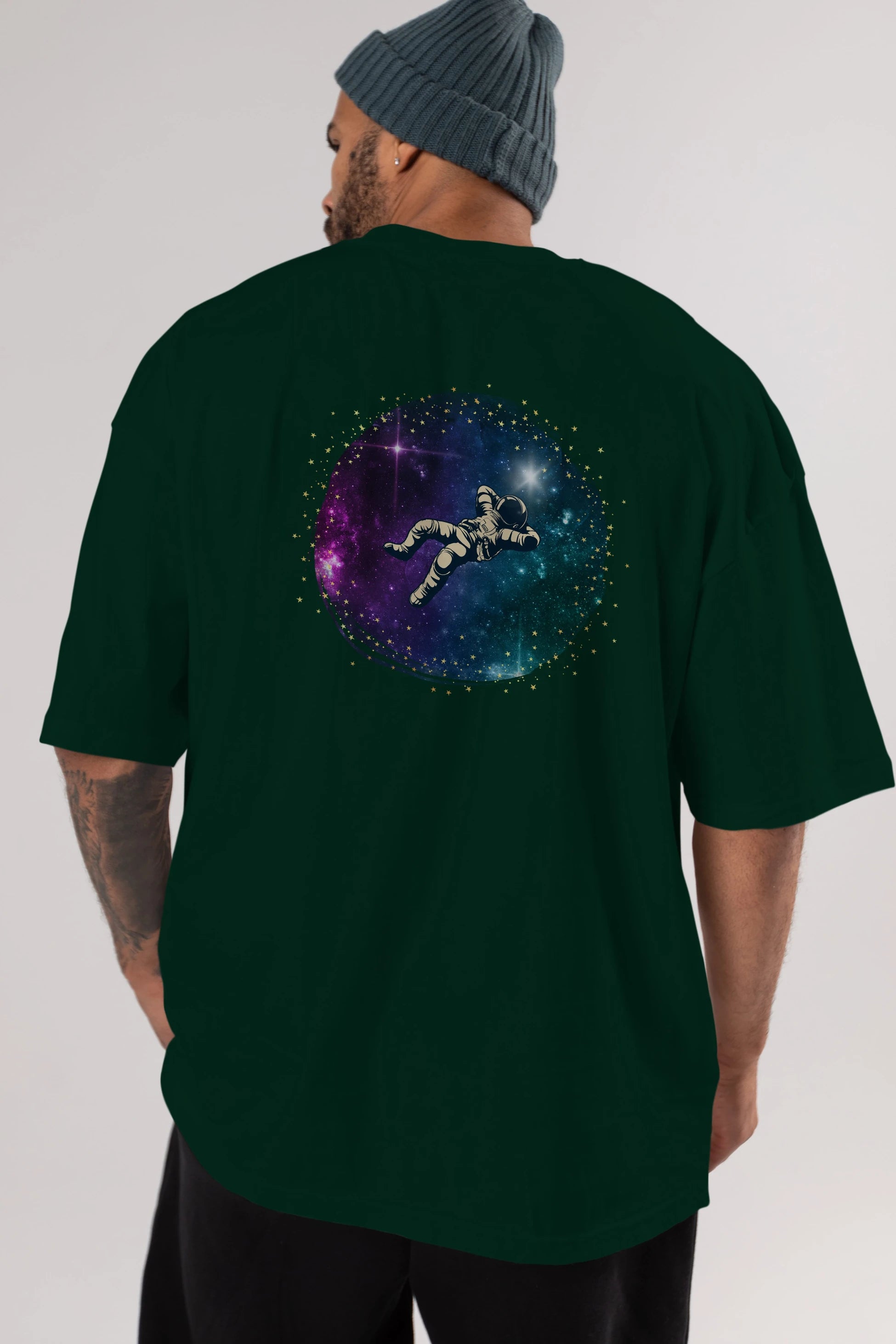 Astronaut in the Galaxy Arka Baskılı Oversize t-shirt Erkek Kadın Unisex