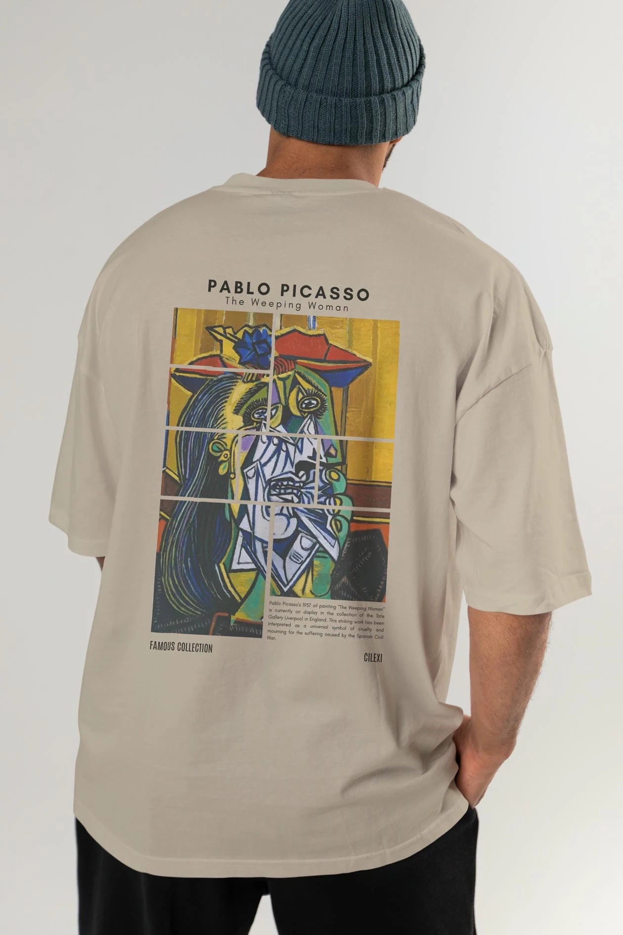 Pablo Picasso Arka Baskılı Oversize t-shirt Erkek Kadın Bisiklet Yaka Pamuk tişort