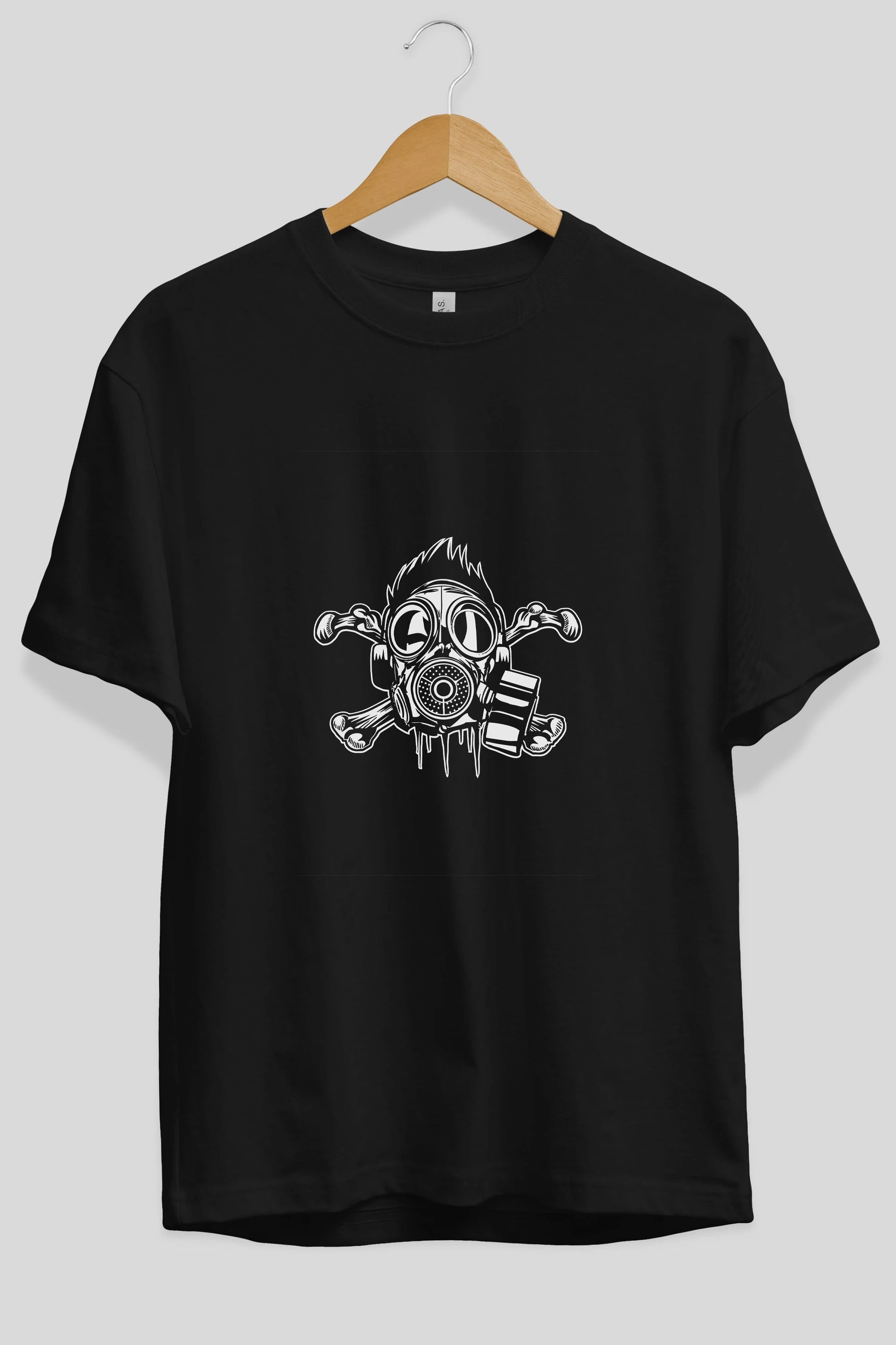 Cross Bones Gasmask Ön Baskılı Oversize t-shirt Erkek Kadın Unisex %100 Pamuk tişort