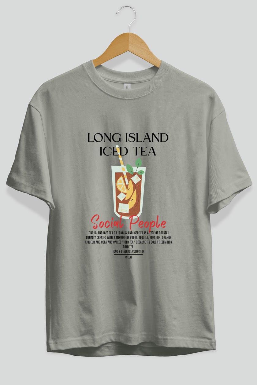Long Island ıced tea Kokteyl Serisi ön Baskılı Oversize t-shirt Erkek Kadın %100 Pamuk Bisiklet Yaka tişort