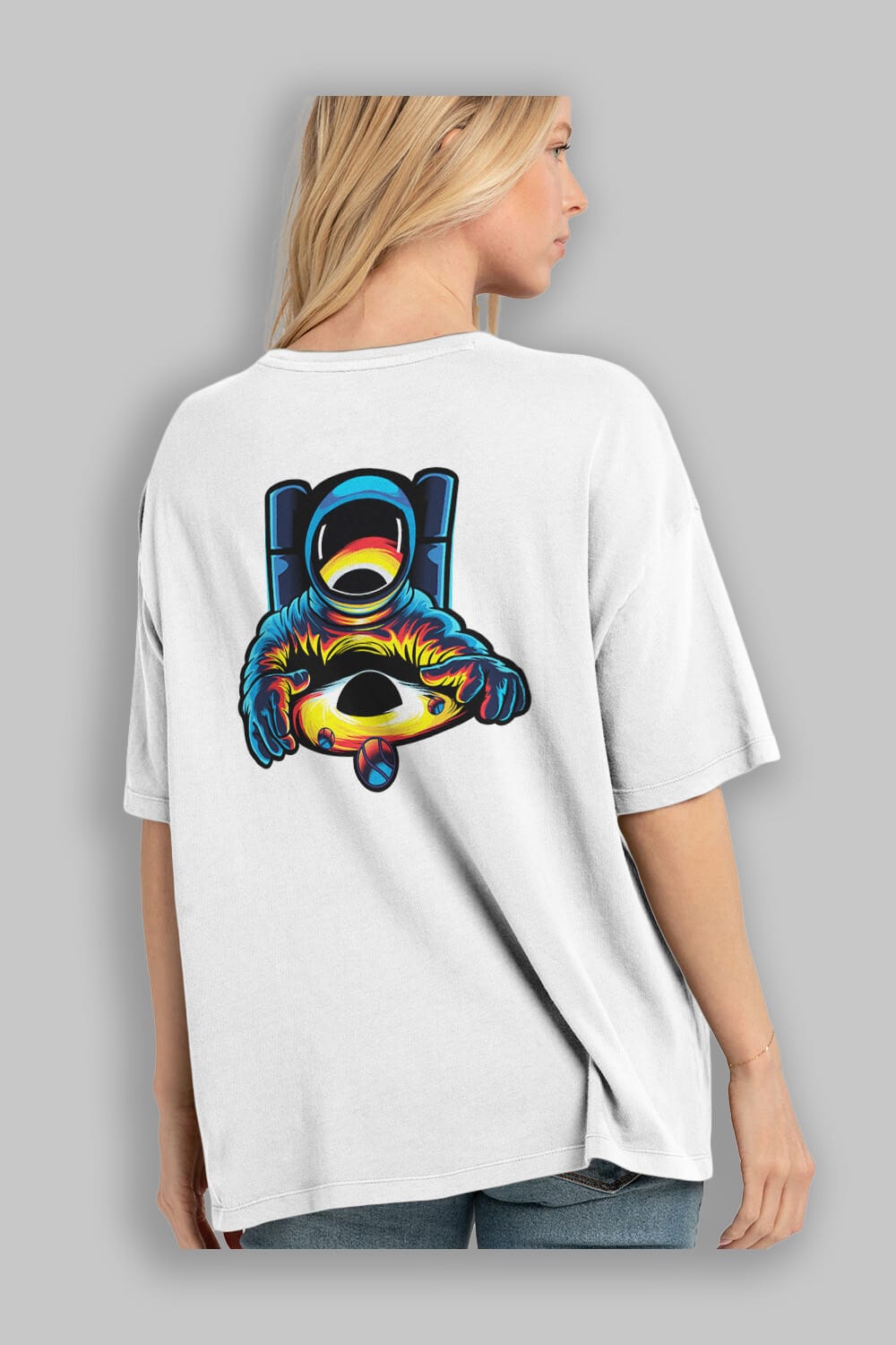 Astronaut & Black Hole Sticker Arka Baskılı Oversize t-shirt Erkek Kadın Unisex
