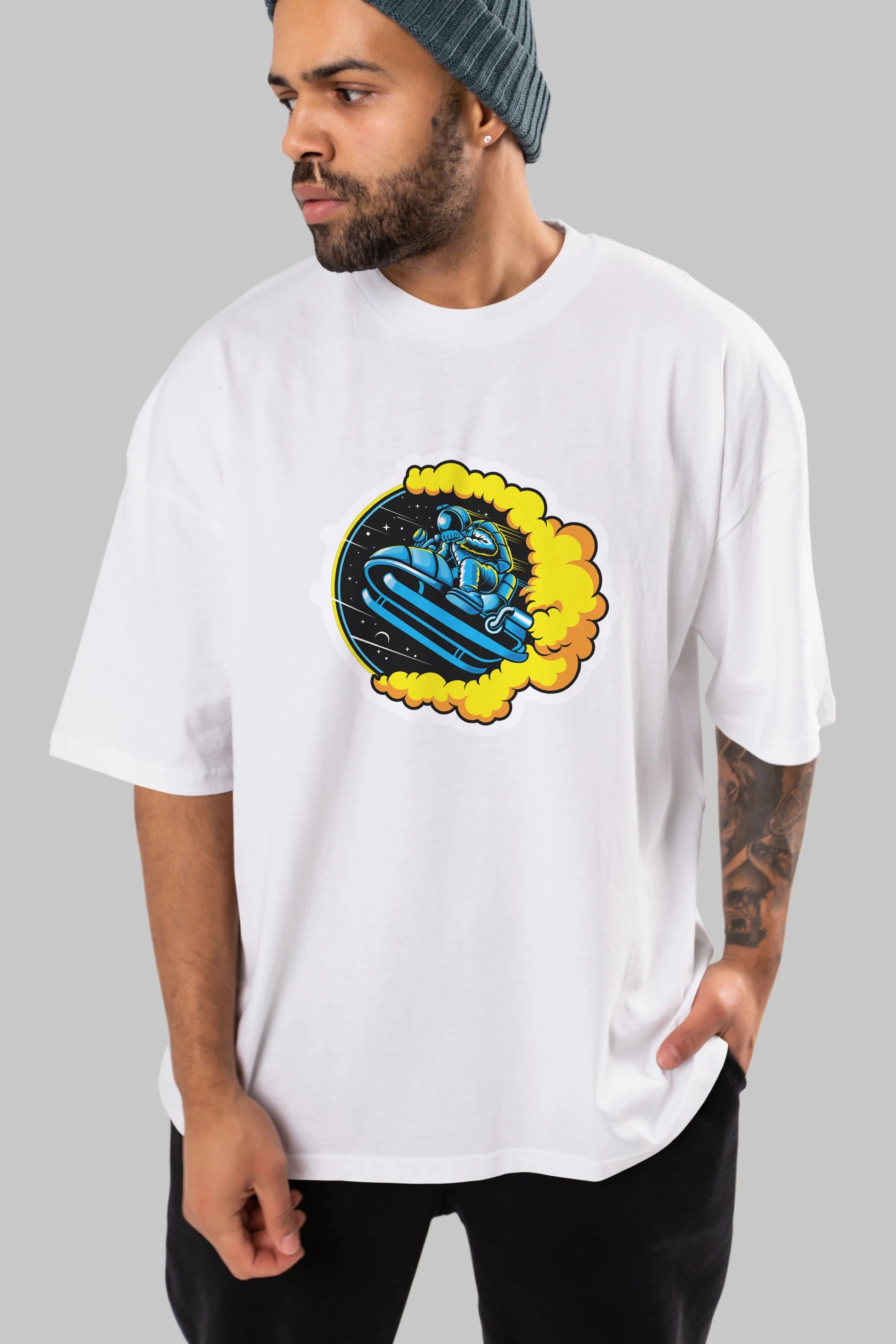 Astrojump with Snowmobile Sticker Ön Baskılı Oversize t-shirt Erkek Kadın Unisex