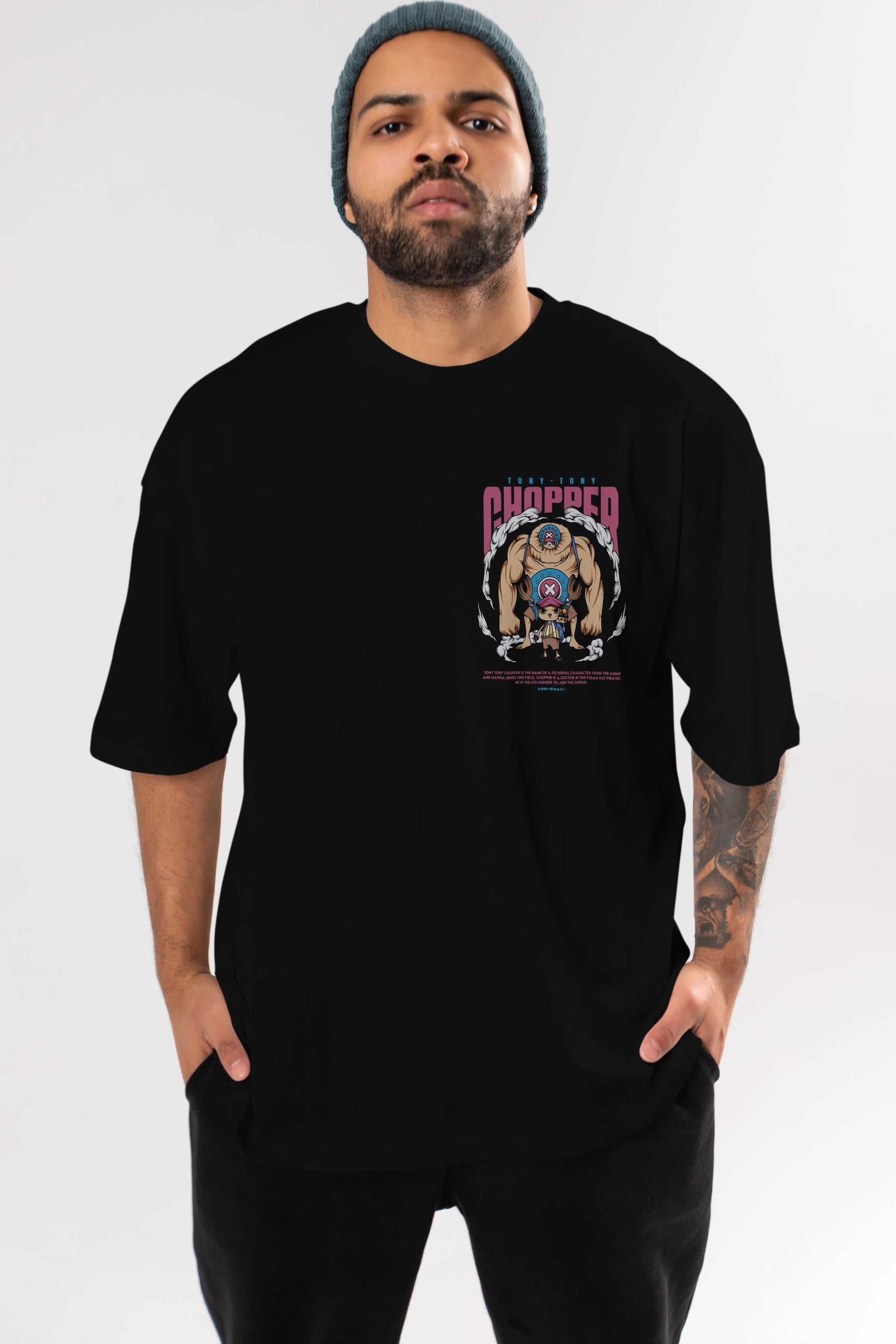 Tony Tony Chopper Ön Sol Baskılı Oversize t-shirt Erkek Kadın Unisex %100 Pamuk Bisiklet Yaka tişort