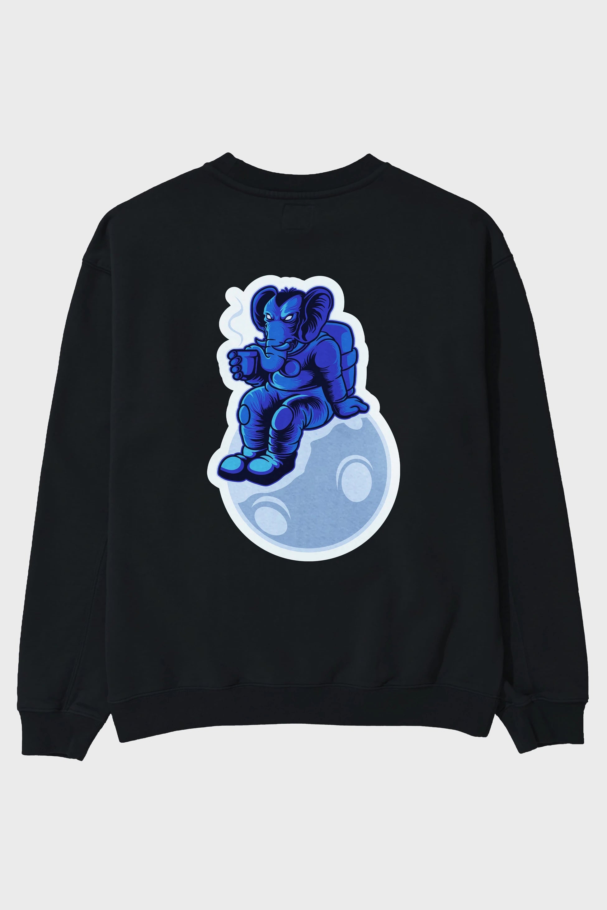 Space Elephant Drink Coffee Sticker Arka Baskılı Oversize Sweatshirt Erkek Kadın Unisex