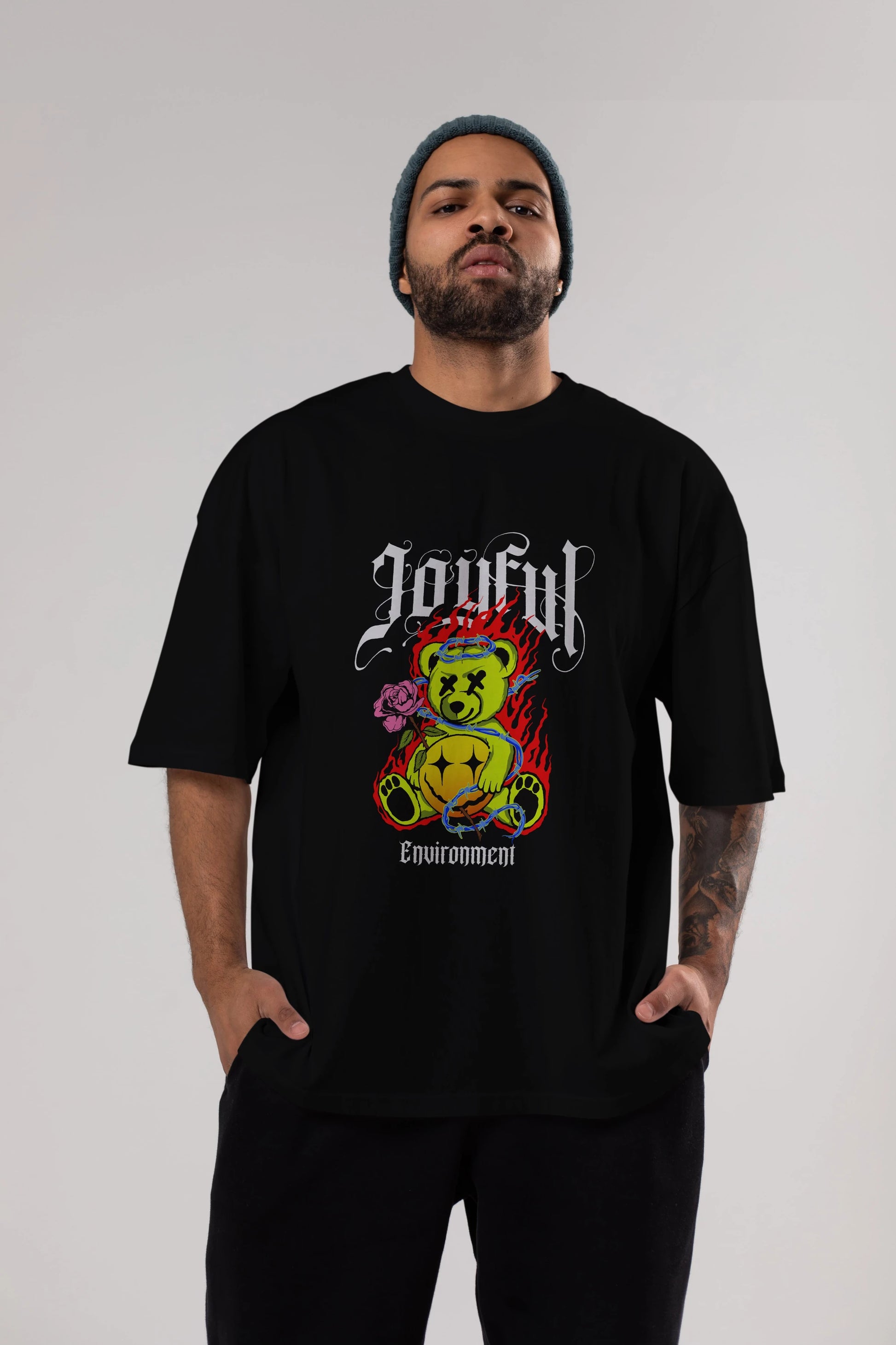 Joyful Bear Ön Baskılı Oversize t-shirt Erkek Kadın Unisex