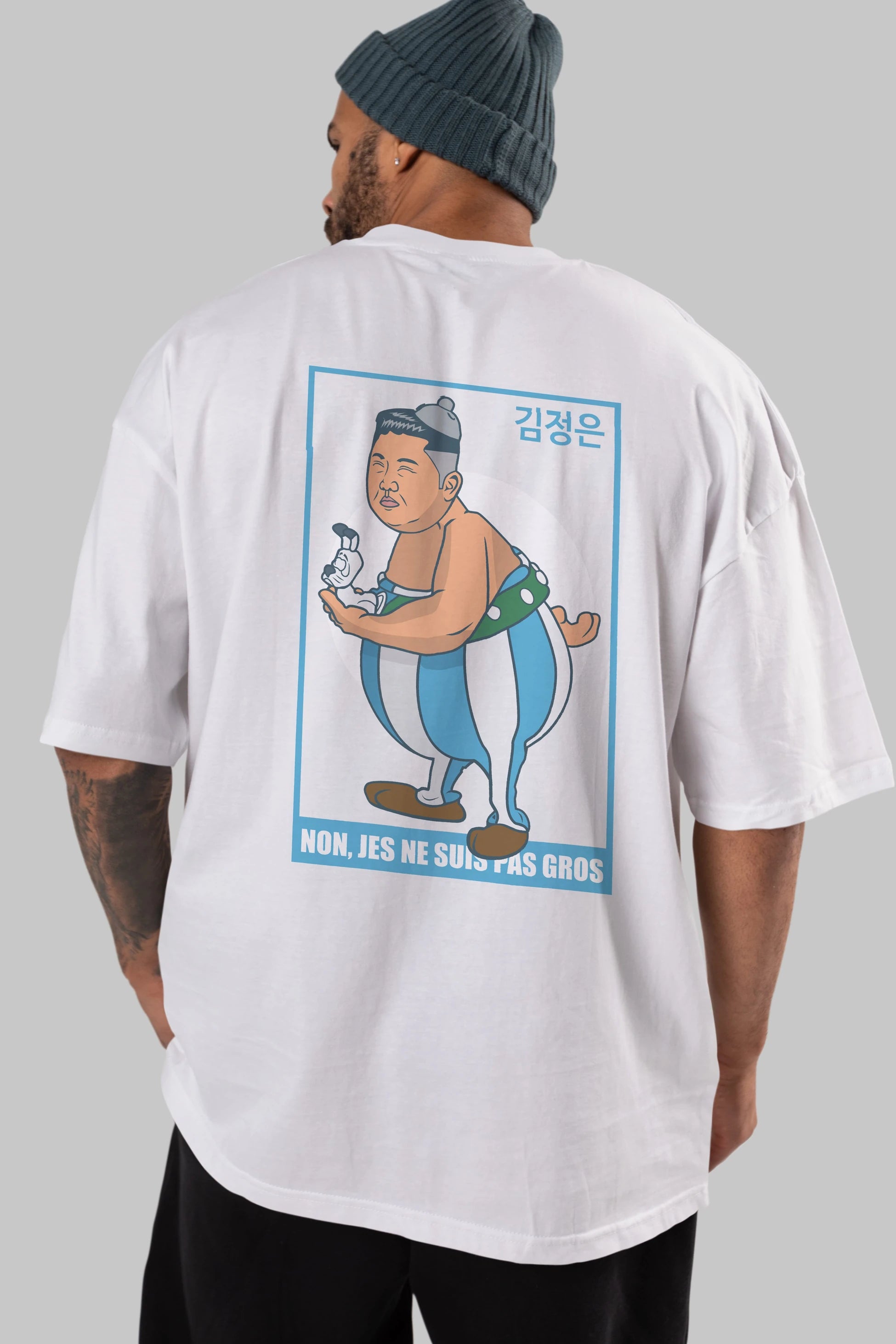 Obelix Jong Un Arka Baskılı Oversize t-shirt Erkek Kadın Unisex %100 Pamuk tişort