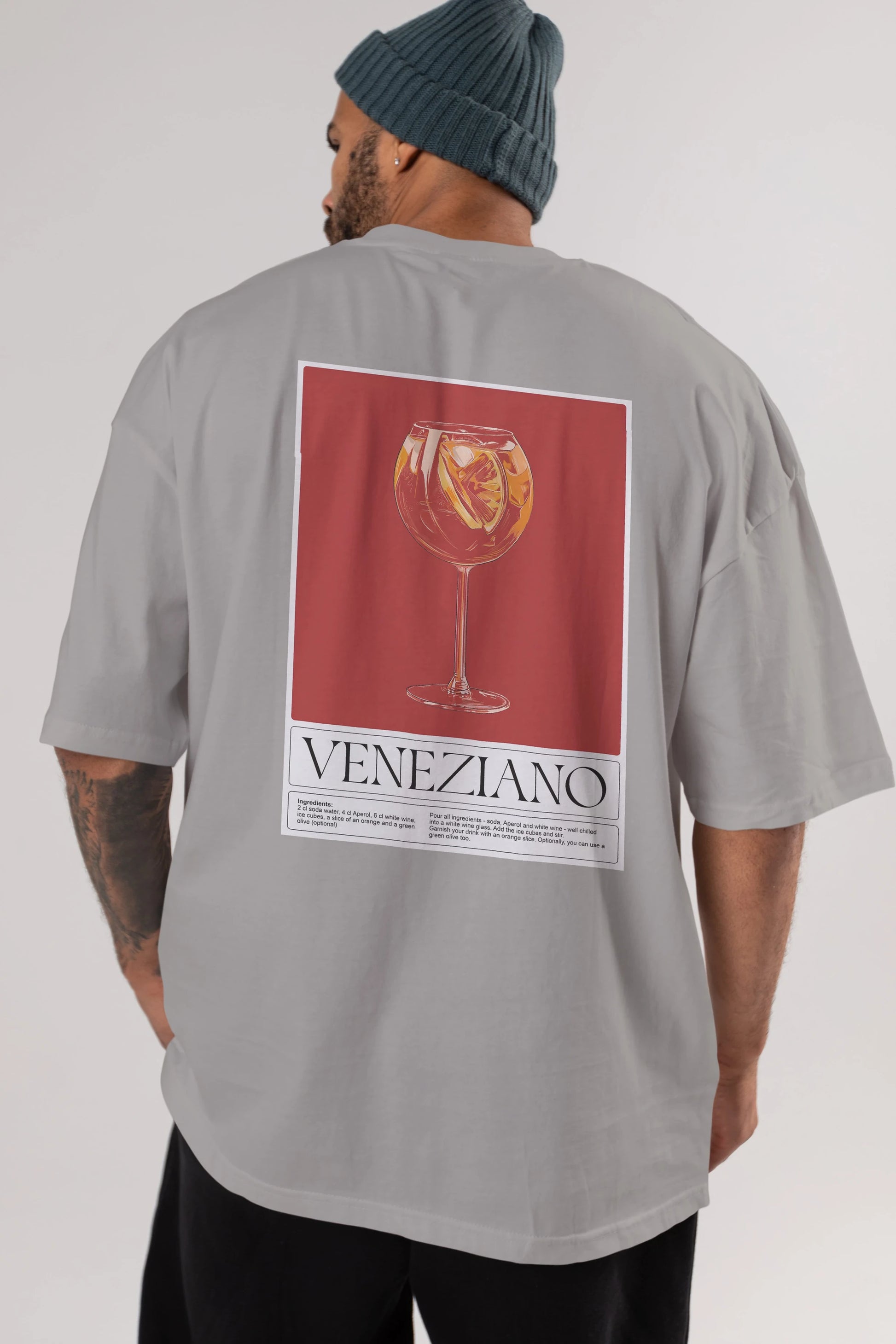 Veneziano Arka Baskılı Oversize t-shirt Erkek Kadın Unisex %100 Pamuk Bisiklet Yaka tişort