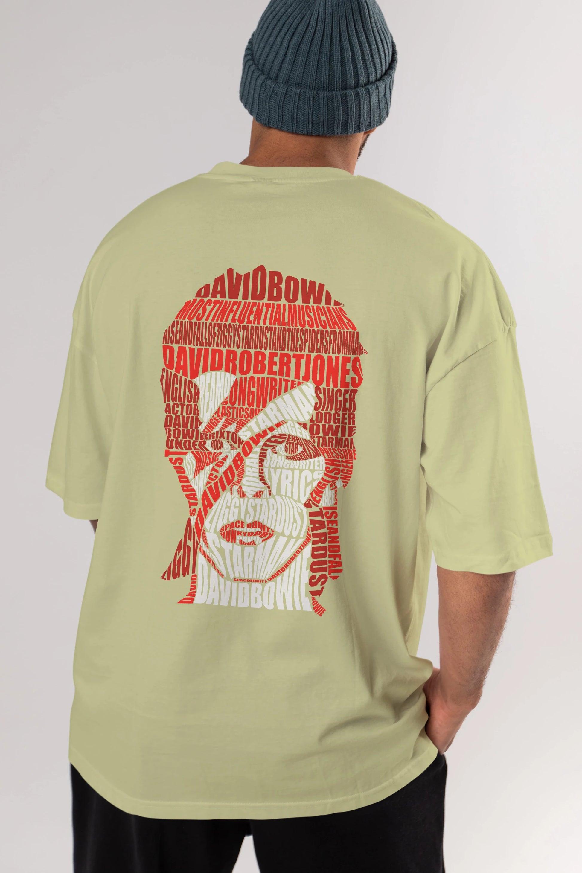 David Bowie Calligram Arka Baskılı Oversize t-shirt %100 pamuk Erkek Kadın Unisex