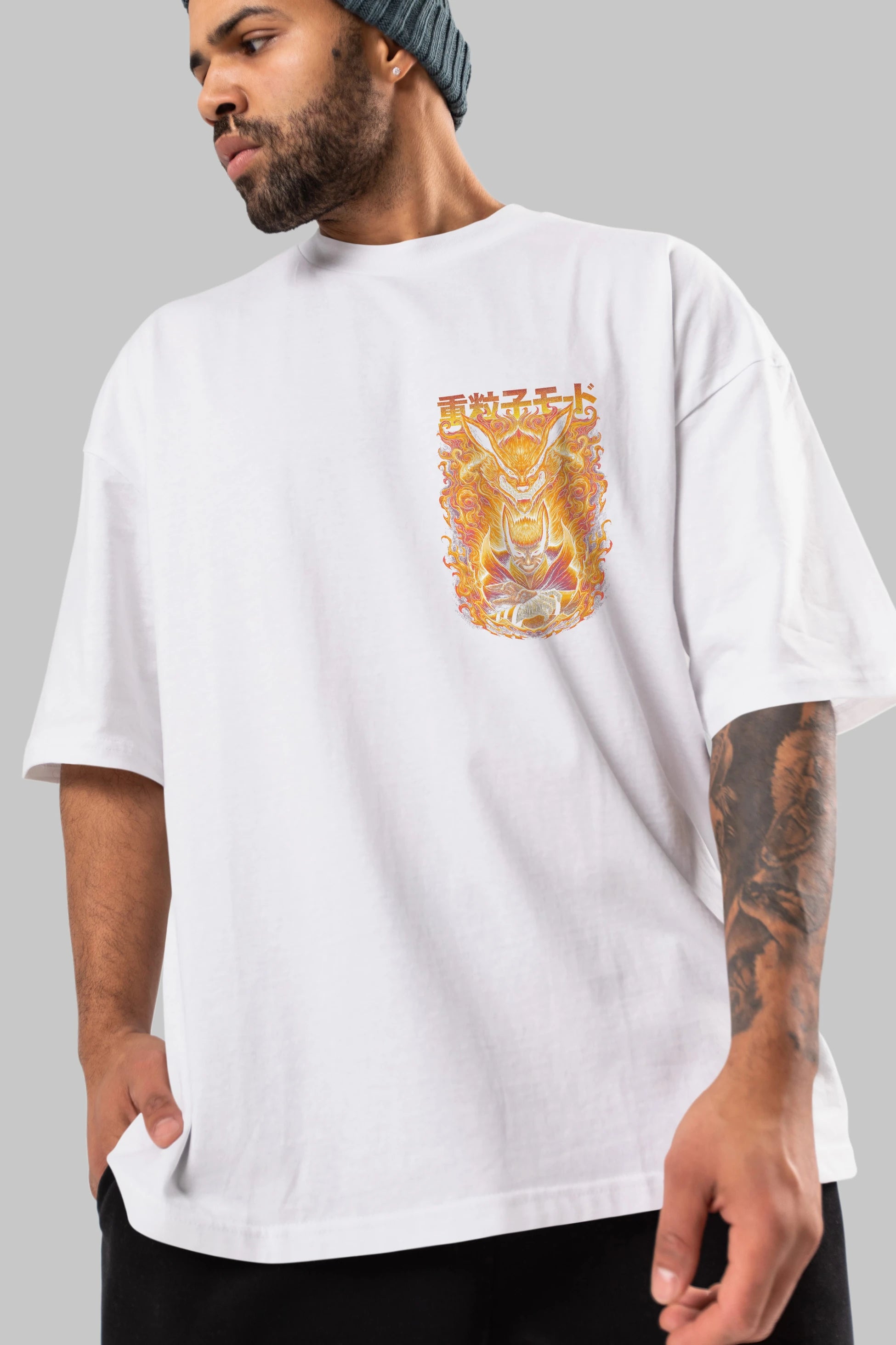 NARUTO KYUUBI 1 Ön Sol Baskılı Oversize t-shirt Erkek Kadın Unisex %100 Pamuk Bisiklet Yaka tişort