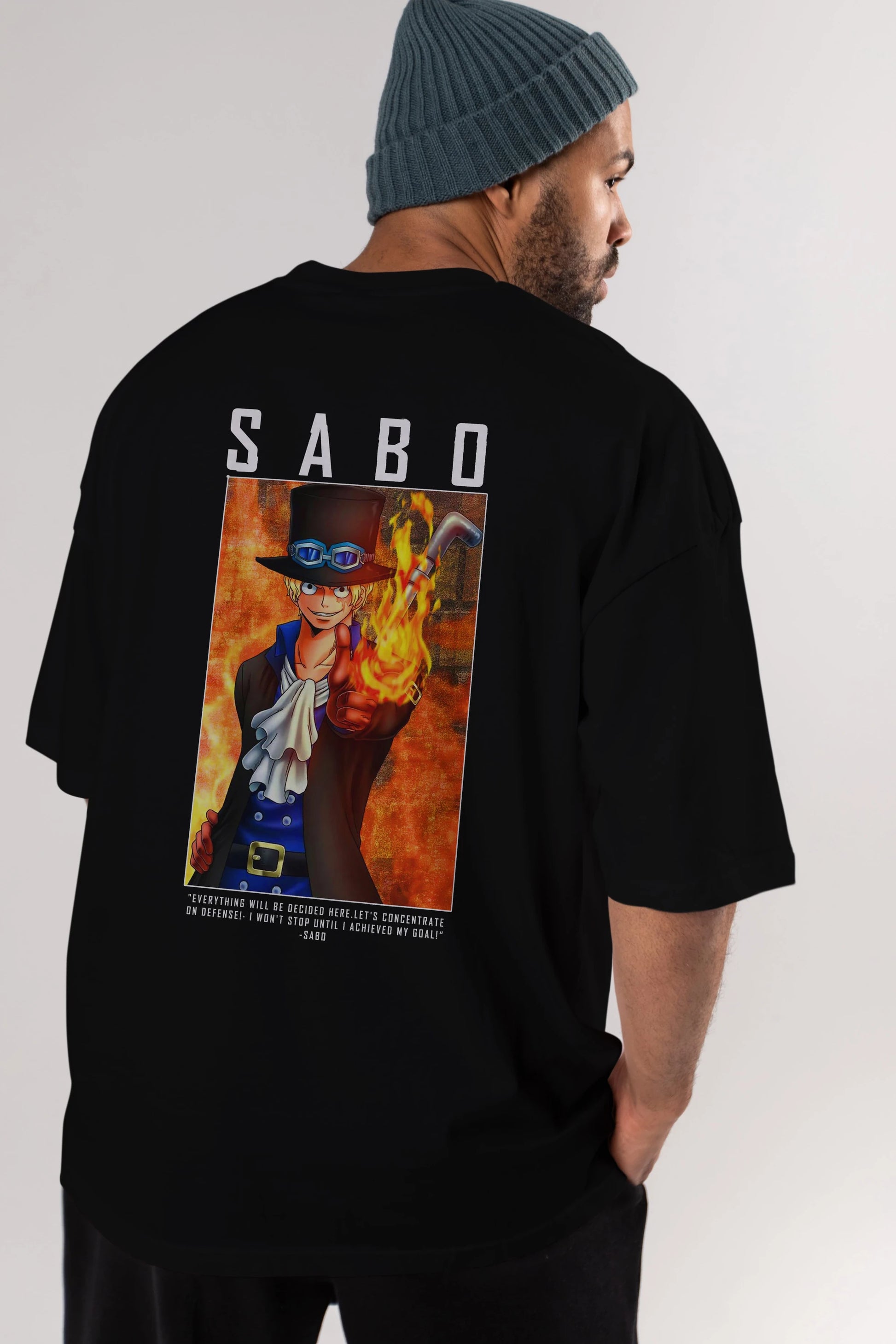 Sabo Anime Arka Baskılı Oversize t-shirt Erkek Kadın Unisex %100 pamuk tişort