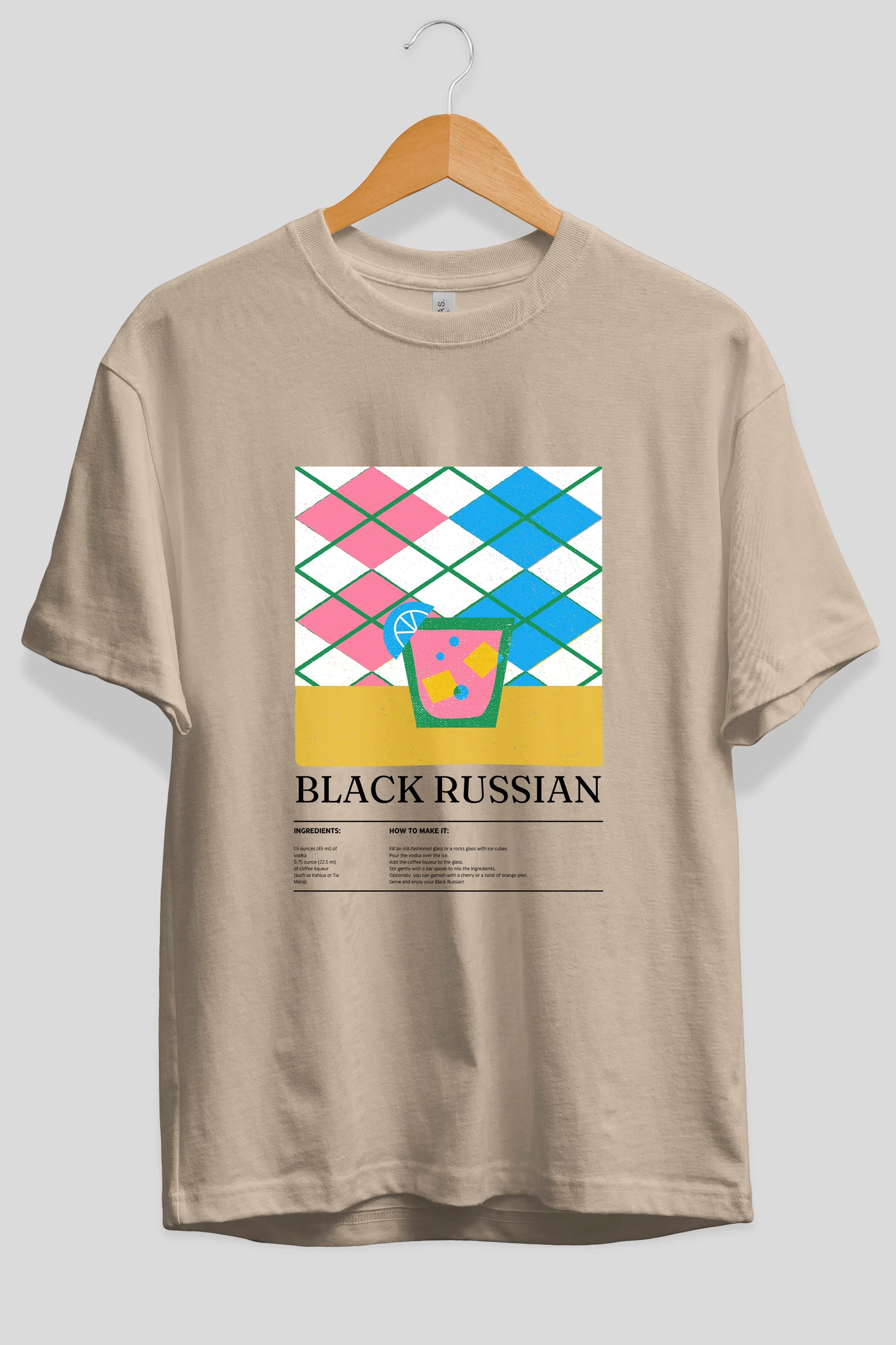 Black Russian Kokteyl Ön Baskılı Oversize t-shirt Erkek Kadın %100 Pamuk Bisiklet Yaka tişort