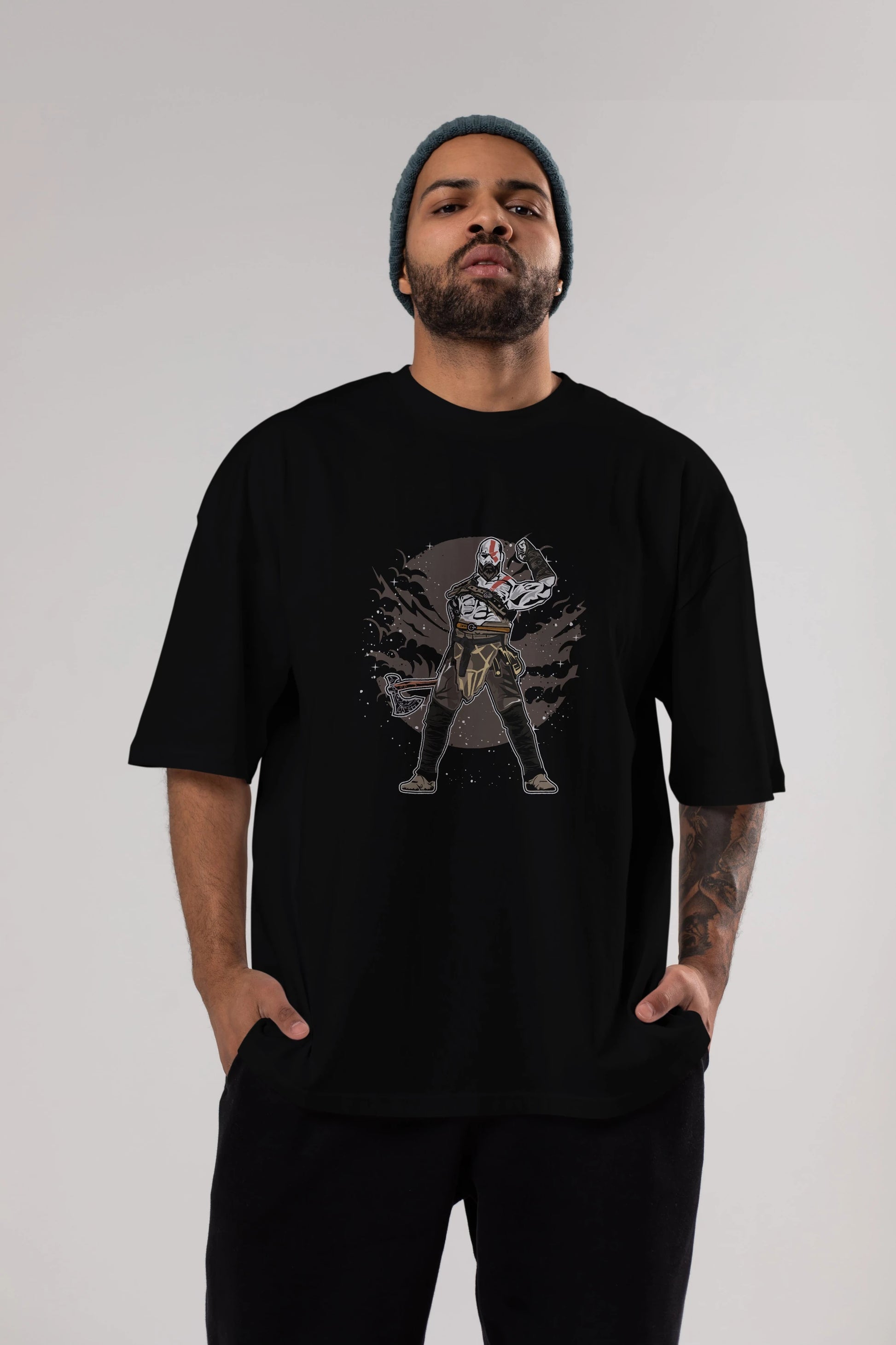 GOD OF WAR Ön Baskılı Oversize t-shirt Erkek Kadın Unisex %100 Pamuk tişort