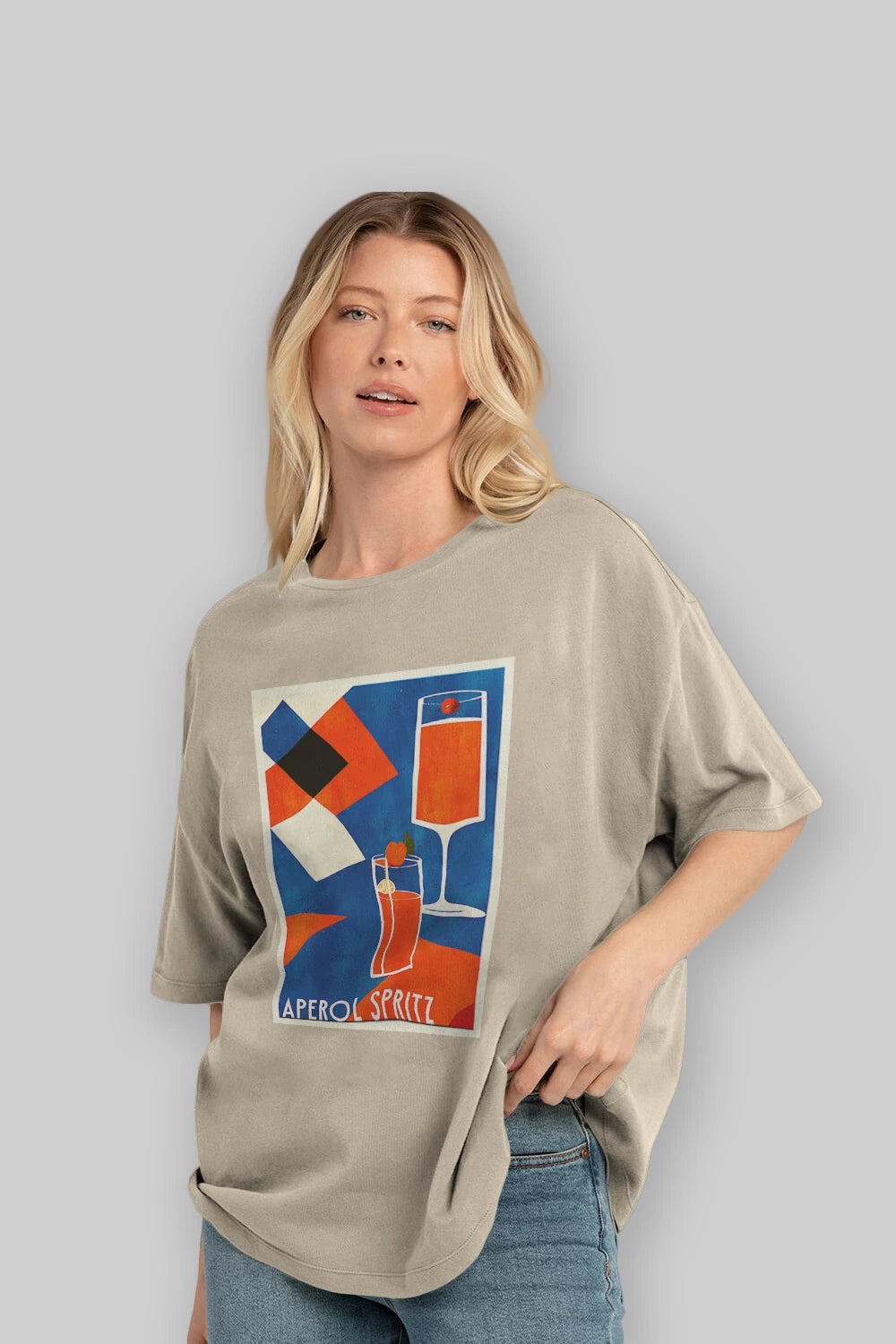 Aperol Spritz 4 Ön Baskılı Oversize t-shirt Erkek Kadın Unisex %100 Pamuk Bisiklet Yaka tişort
