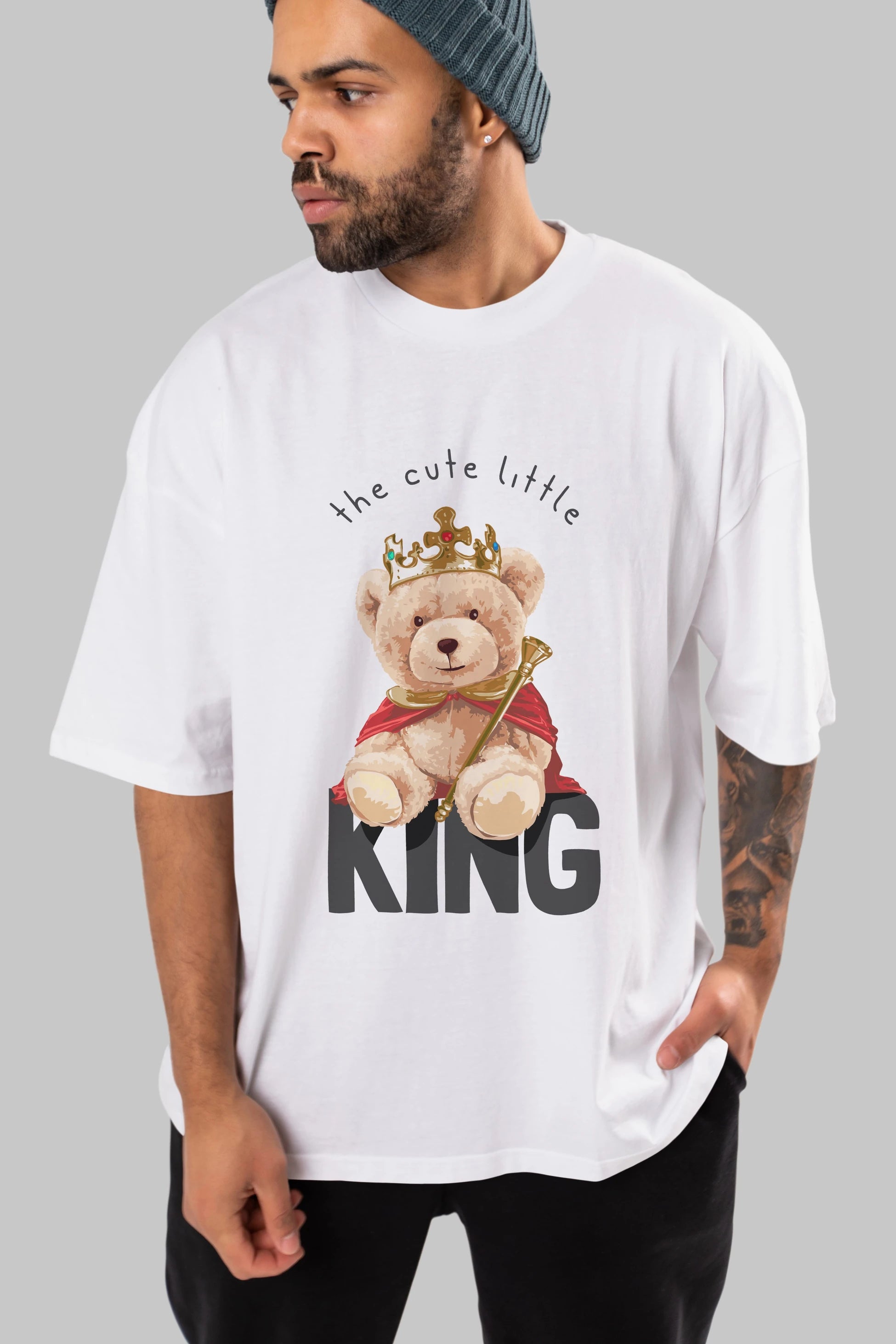 Teddy Bear King Ön Baskılı Oversize t-shirt Erkek Kadın Unisex %100 Pamuk