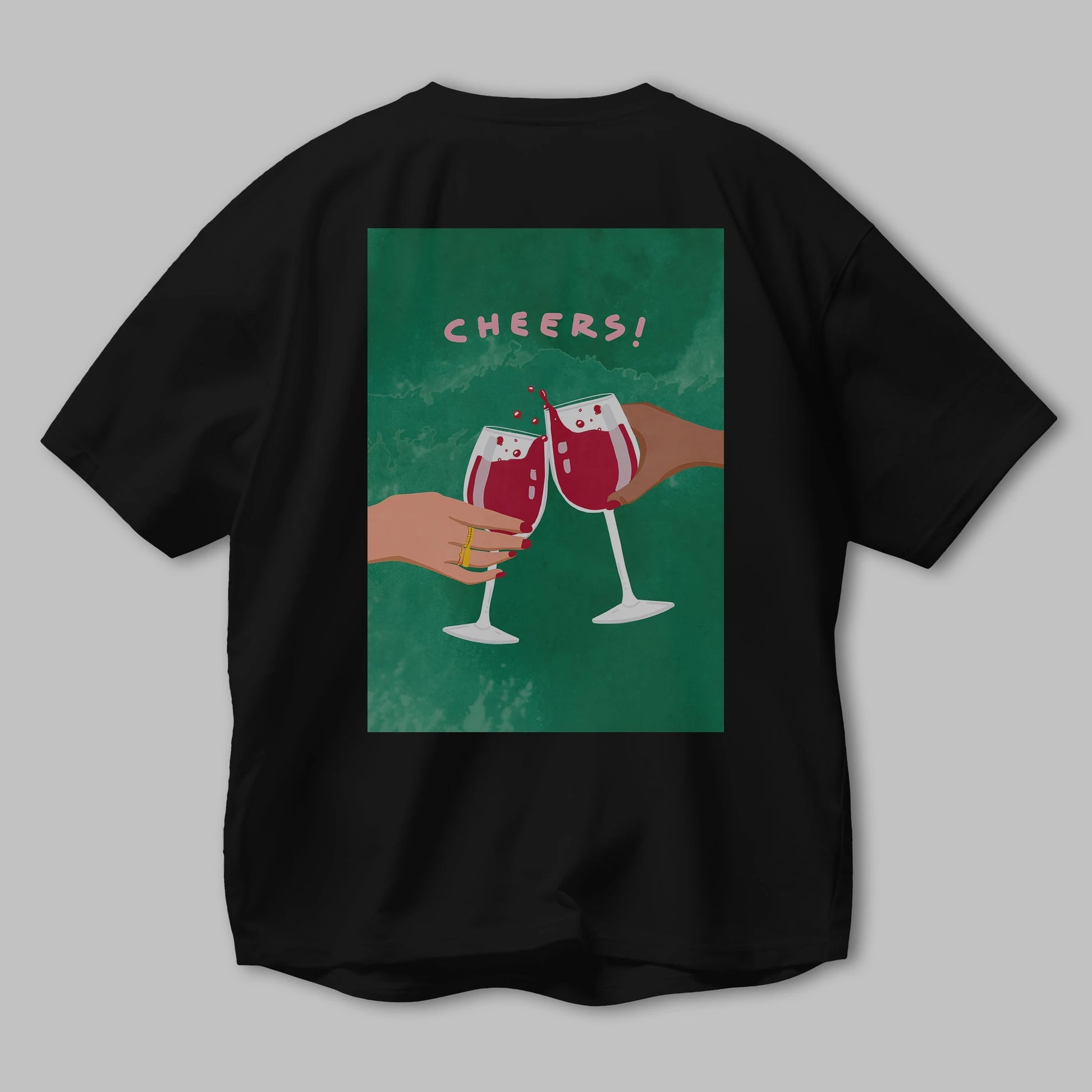 Cheers Arka Baskılı Oversize t-shirt Erkek Kadın Unisex %100 Pamuk Bisiklet Yaka tişort