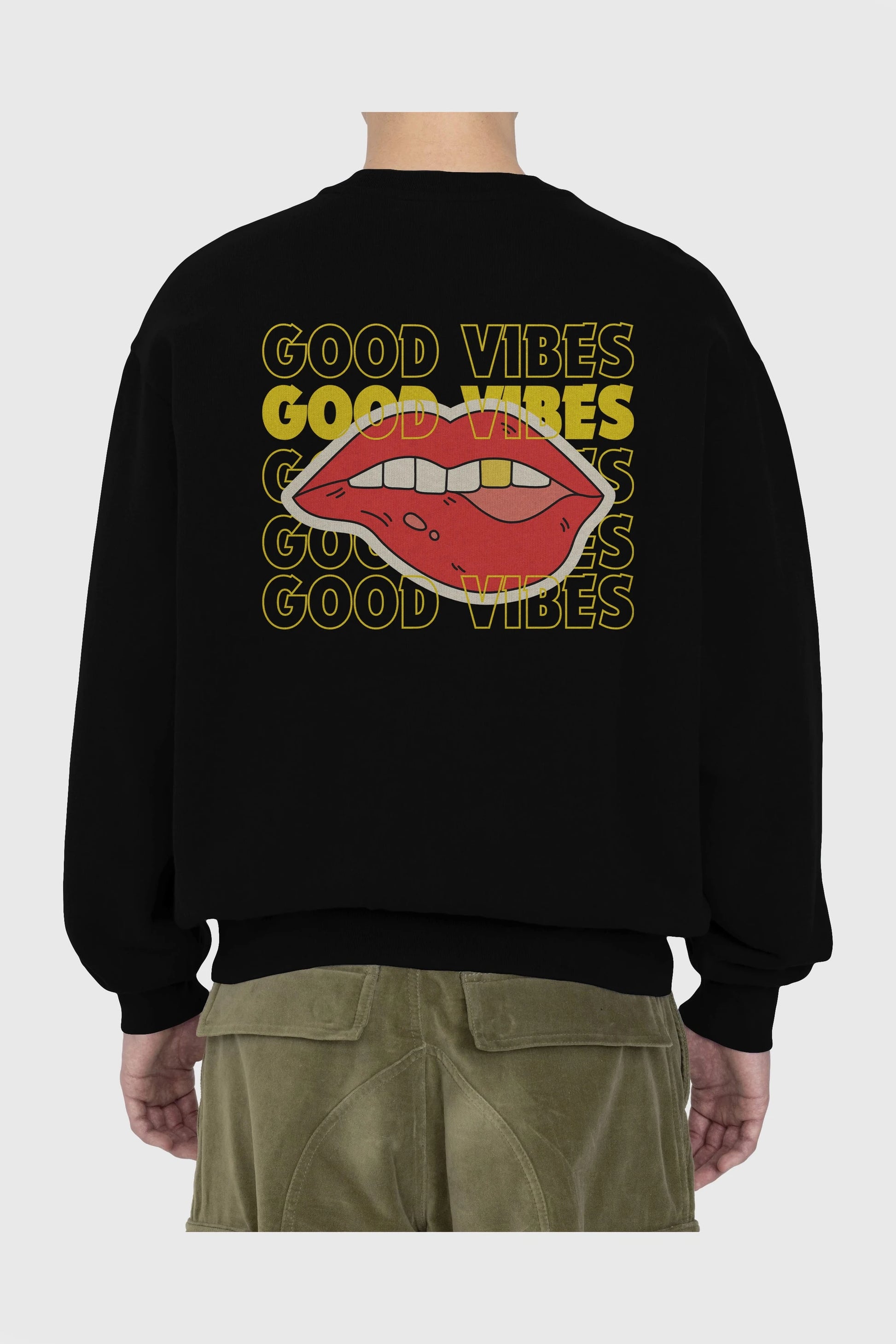 Good Vibes Yazılı 2 Arka Baskılı Oversize Sweatshirt Erkek Kadın Unisex
