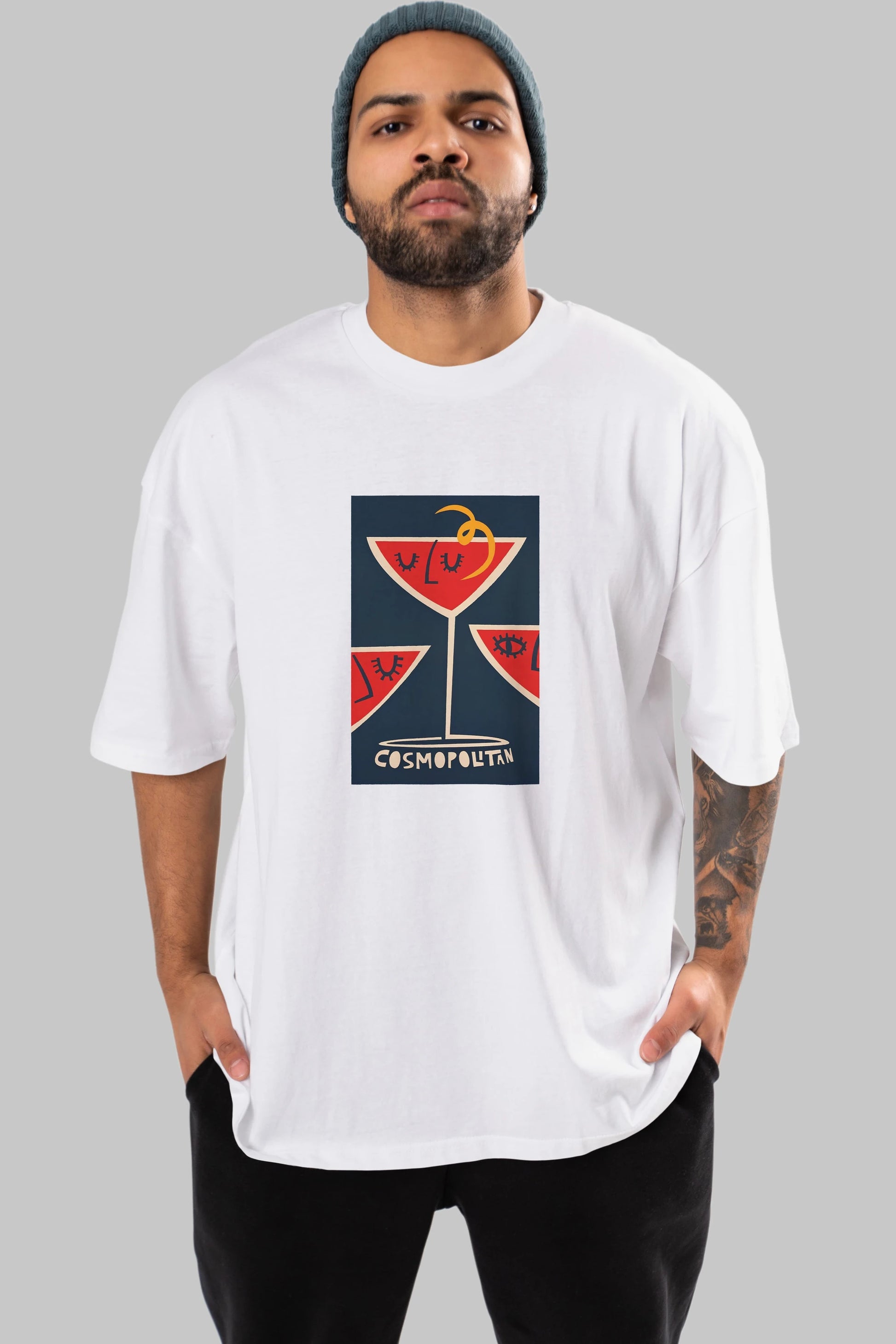 Cosmopolitan 4 Ön Baskılı Oversize t-shirt Erkek Kadın Unisex %100 Pamuk Bisiklet Yaka tişort