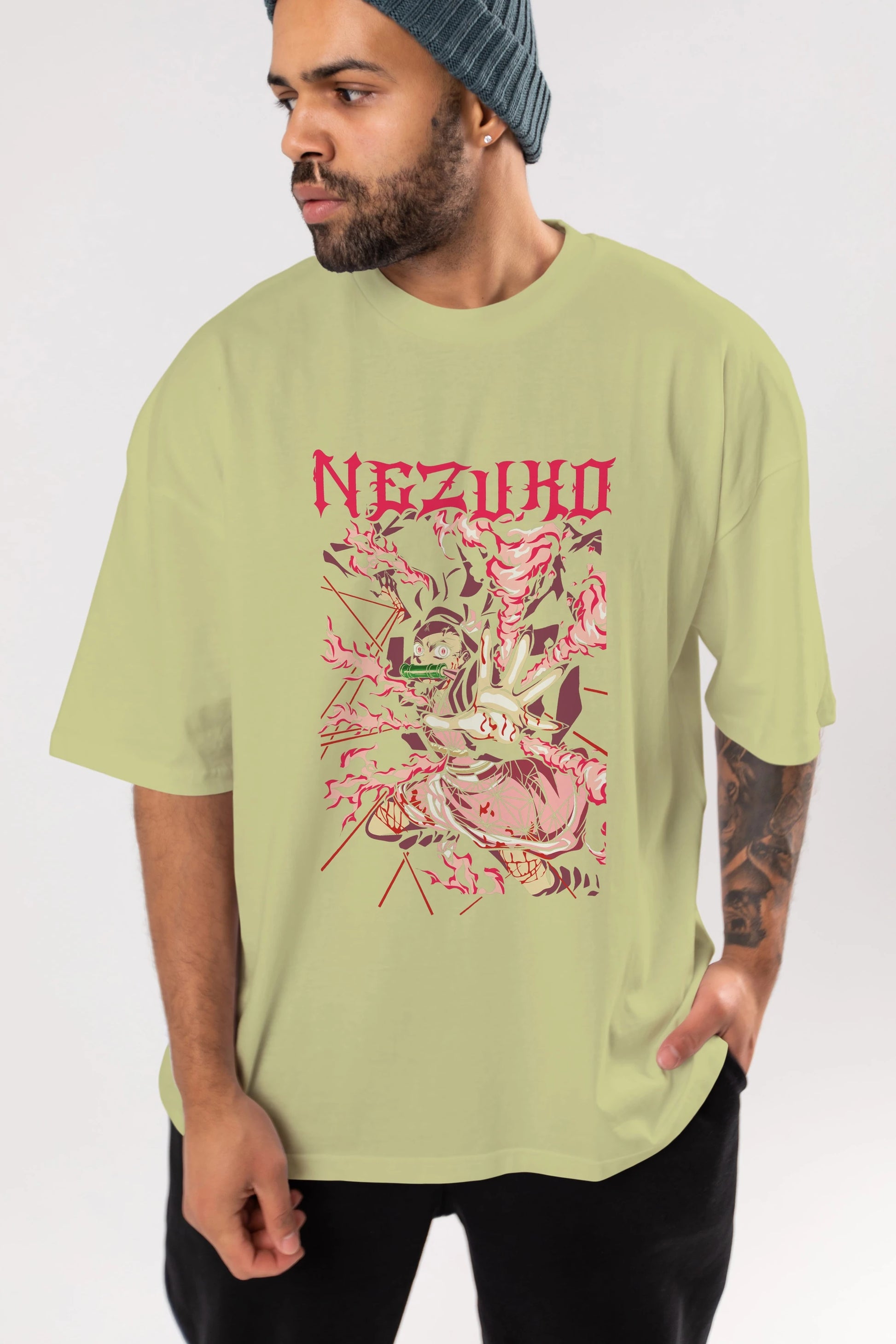 NEZUKO KAMADO Anime Ön Baskılı Oversize t-shirt %100 pamuk Erkek Kadın Unisex