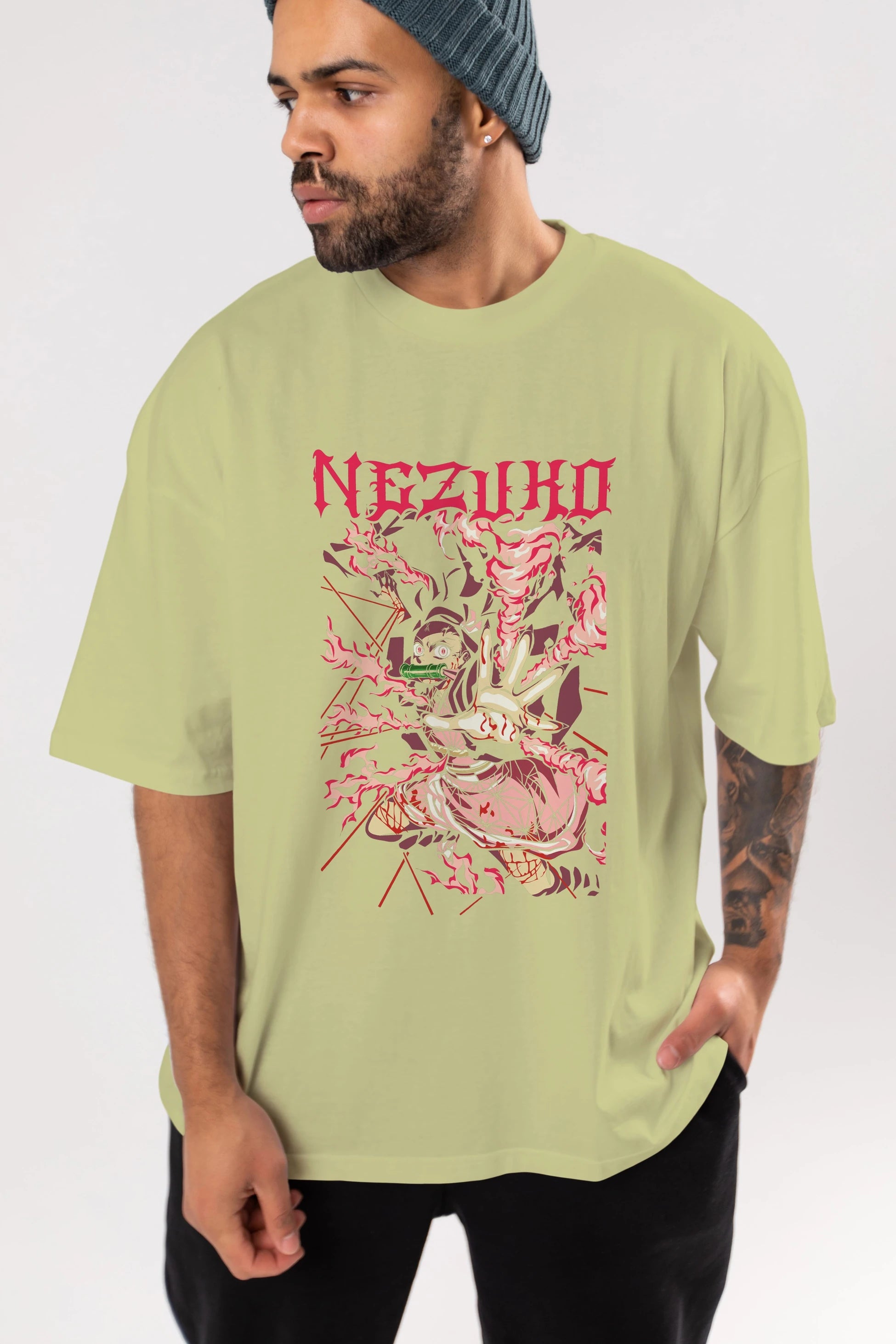 NEZUKO KAMADO Anime Ön Baskılı Oversize t-shirt %100 pamuk Erkek Kadın Unisex