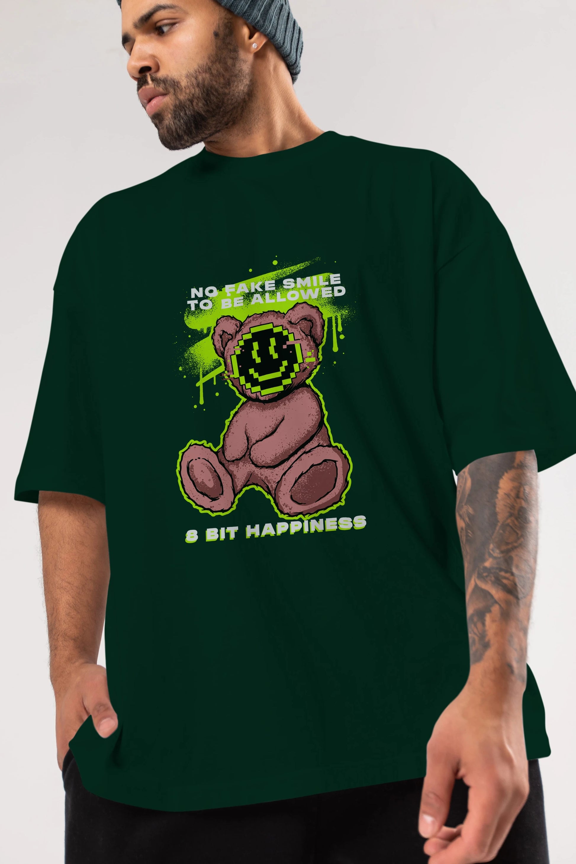 No Fake Smile Bear Ön Baskılı Oversize t-shirt Erkek Kadın Unisex