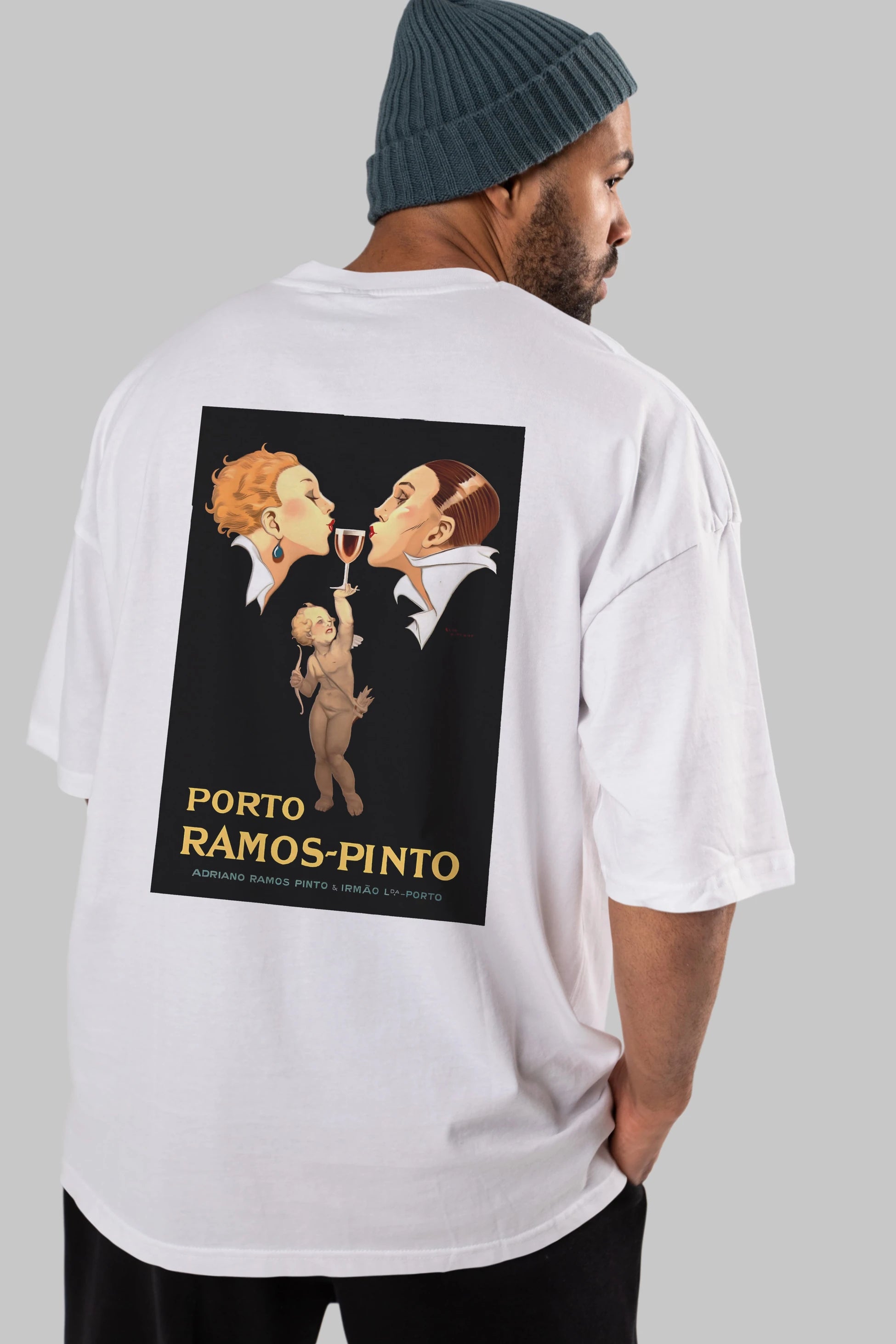 Porto Ramos Pinto Arka Baskılı Oversize t-shirt Erkek Kadın Unisex %100 Pamuk Bisiklet Yaka tişort