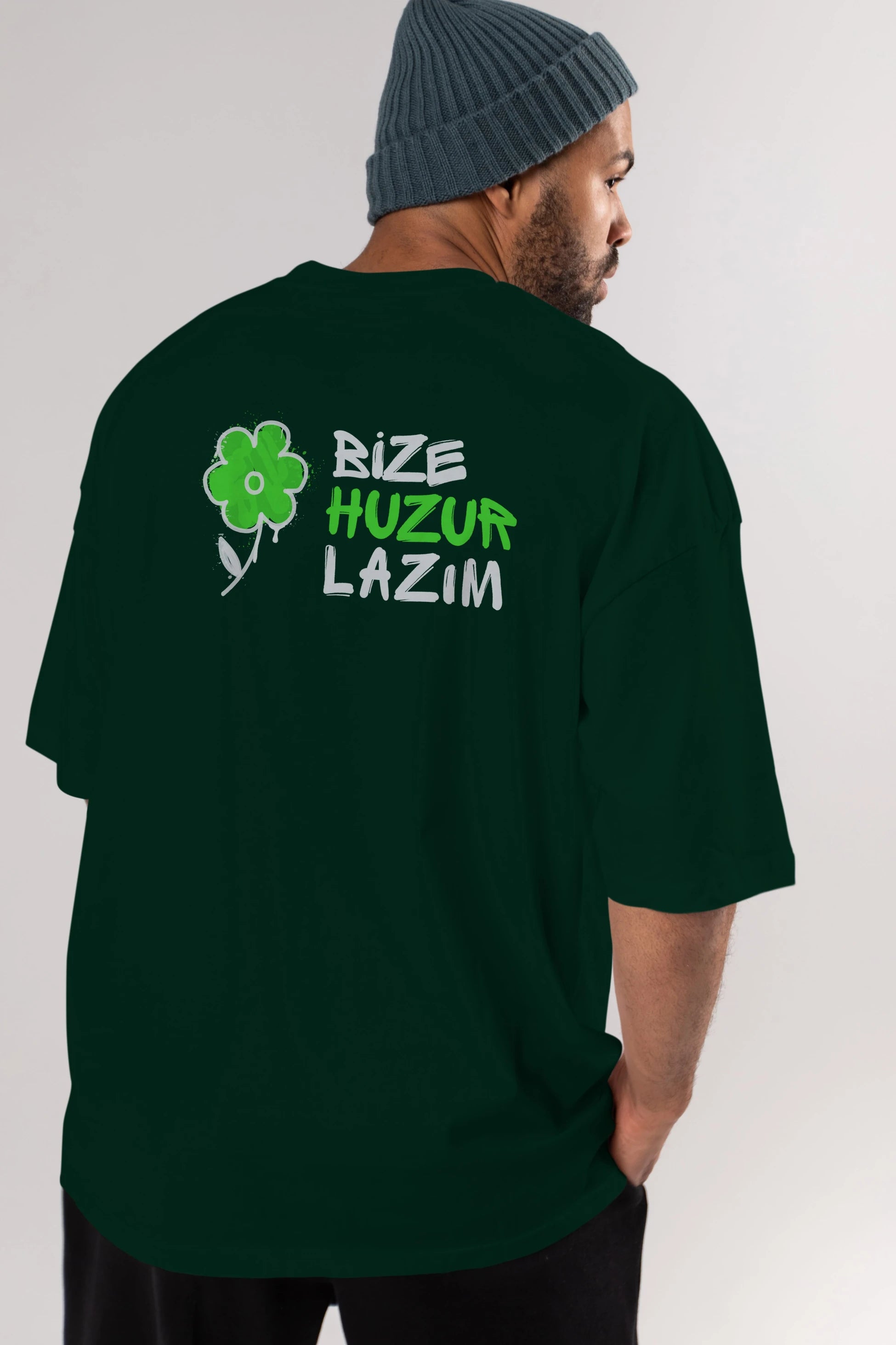 Bize Huzur Lazım Arka Baskılı Oversize t-shirt Erkek Kadın Unisex