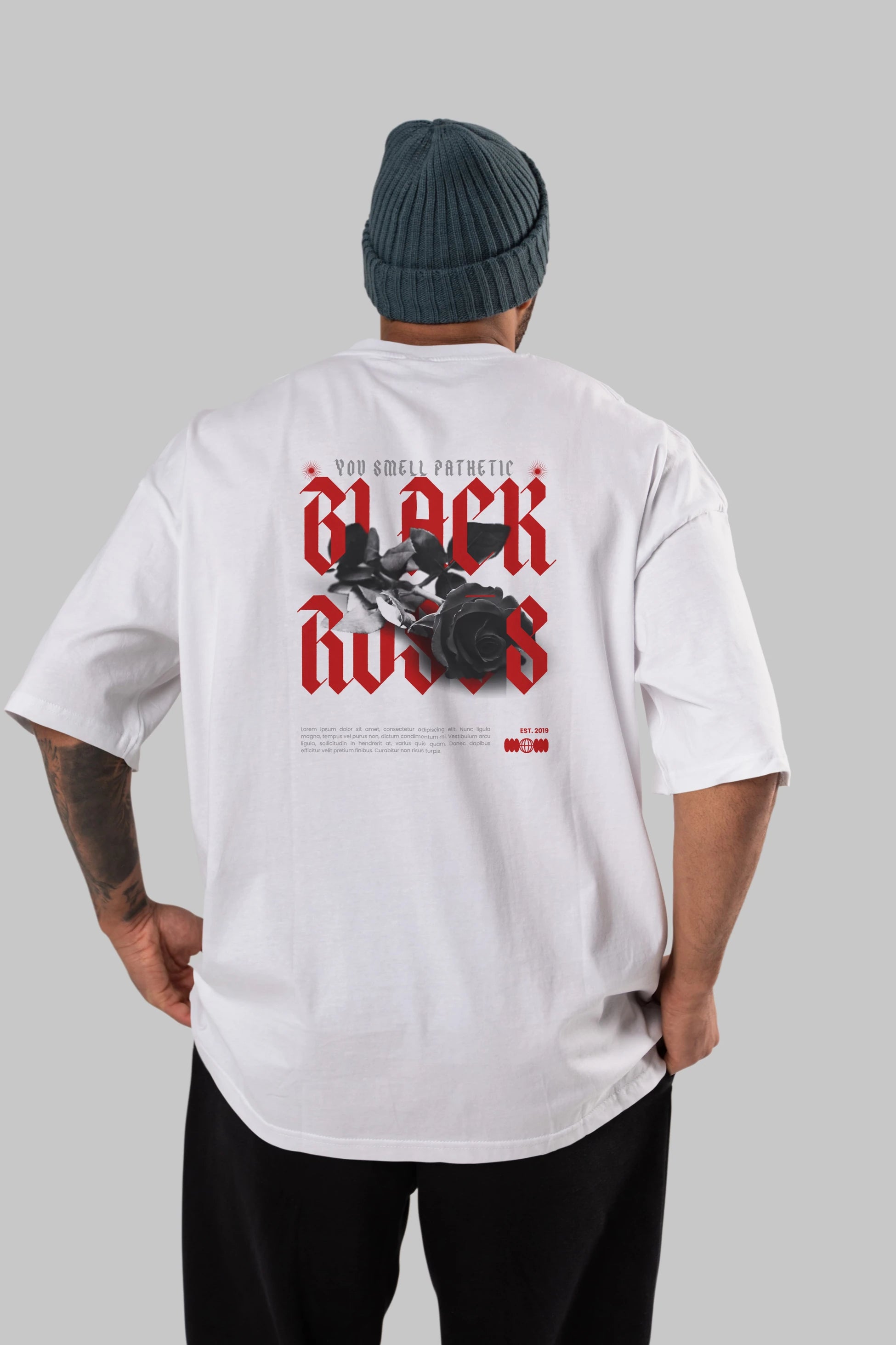 Black Roses Arka Baskılı Oversize t-shirt Erkek Kadın Unisex