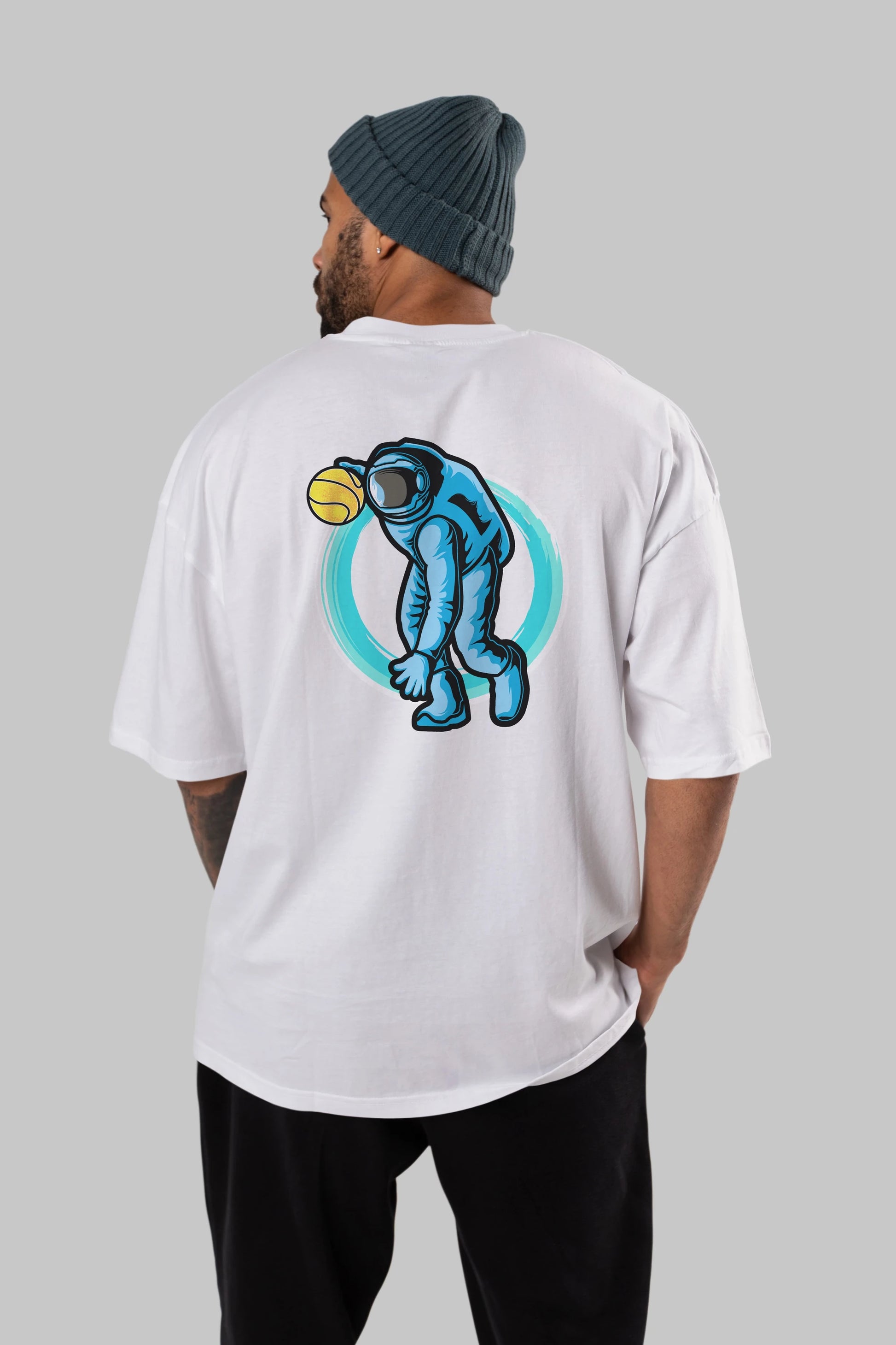 Astronaut Dribble Arka Baskılı Oversize t-shirt Erkek Kadın Unisex