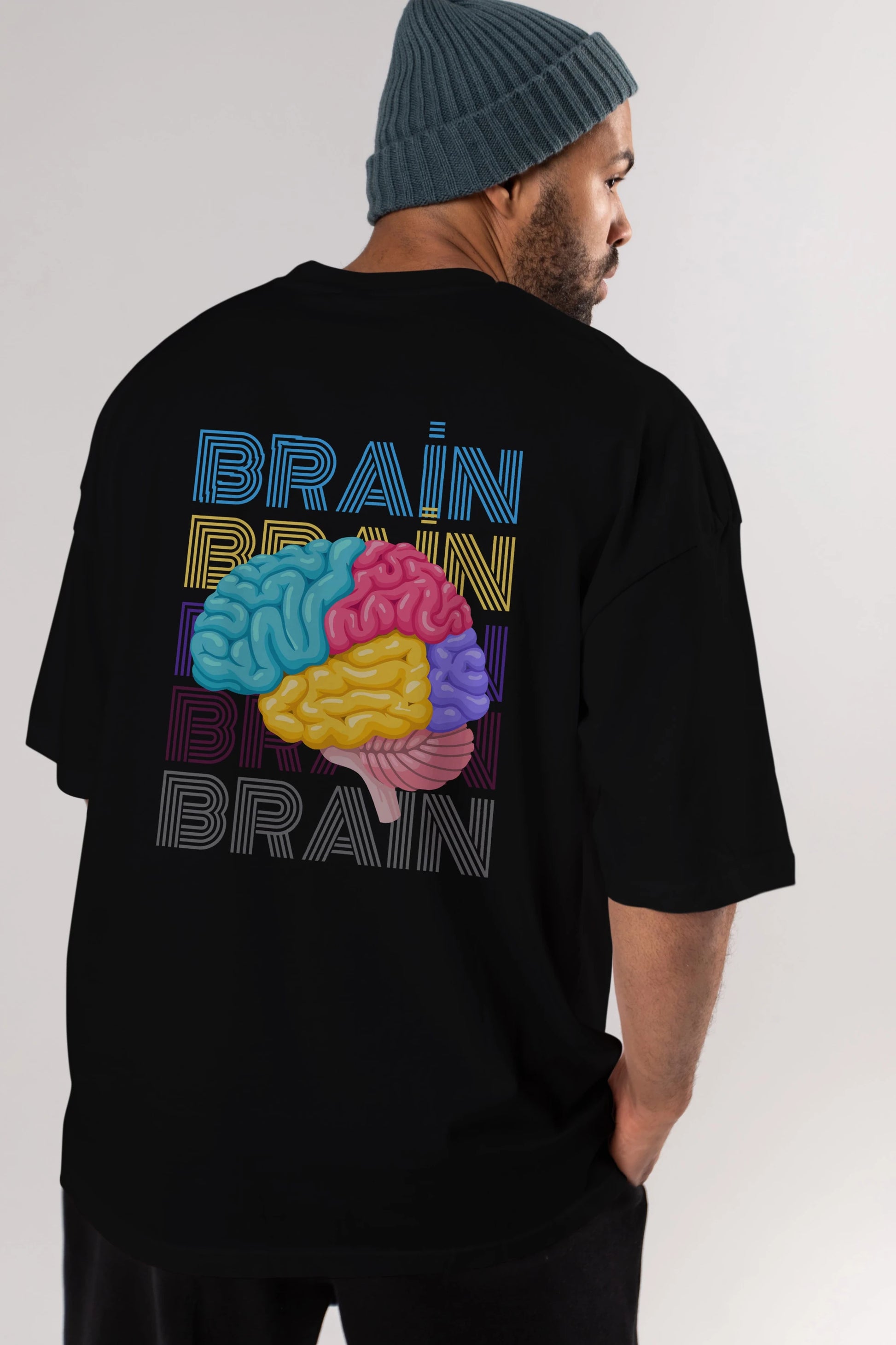 Brain Yazılı Arka Baskılı Oversize t-shirt Erkek Kadın Unisex