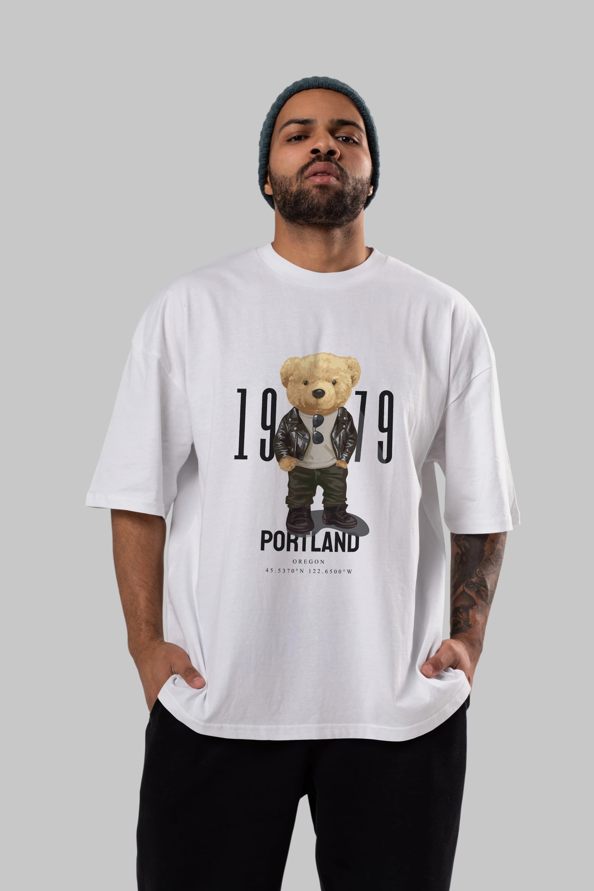 Teddy Bear Portland Ön Baskılı Oversize t-shirt Erkek Kadın Unisex %100 Pamuk