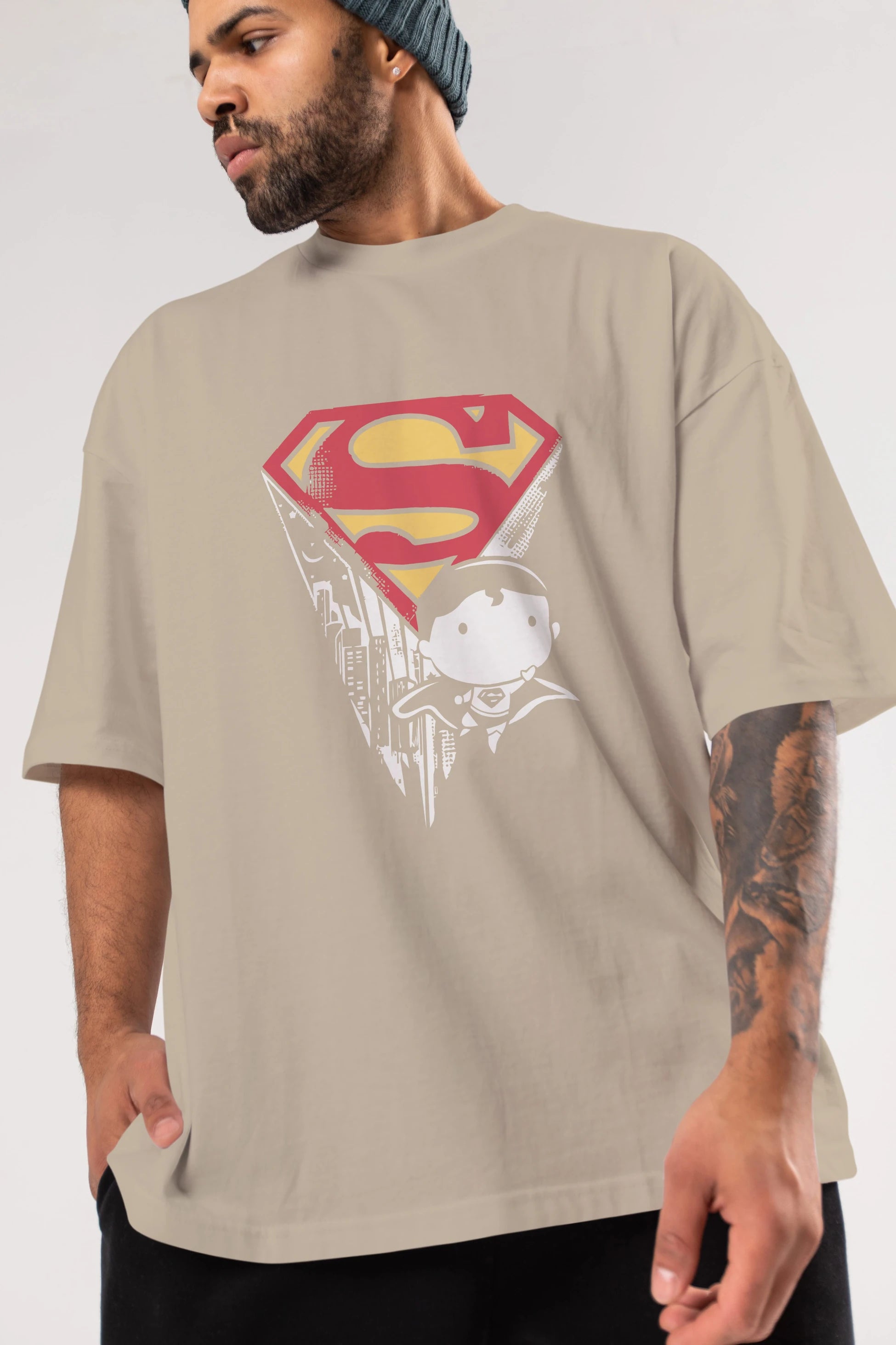 Superman Ön Baskılı Oversize t-shirt Erkek Kadın Unisex %100 Pamuk Bisiklet Yaka tişort