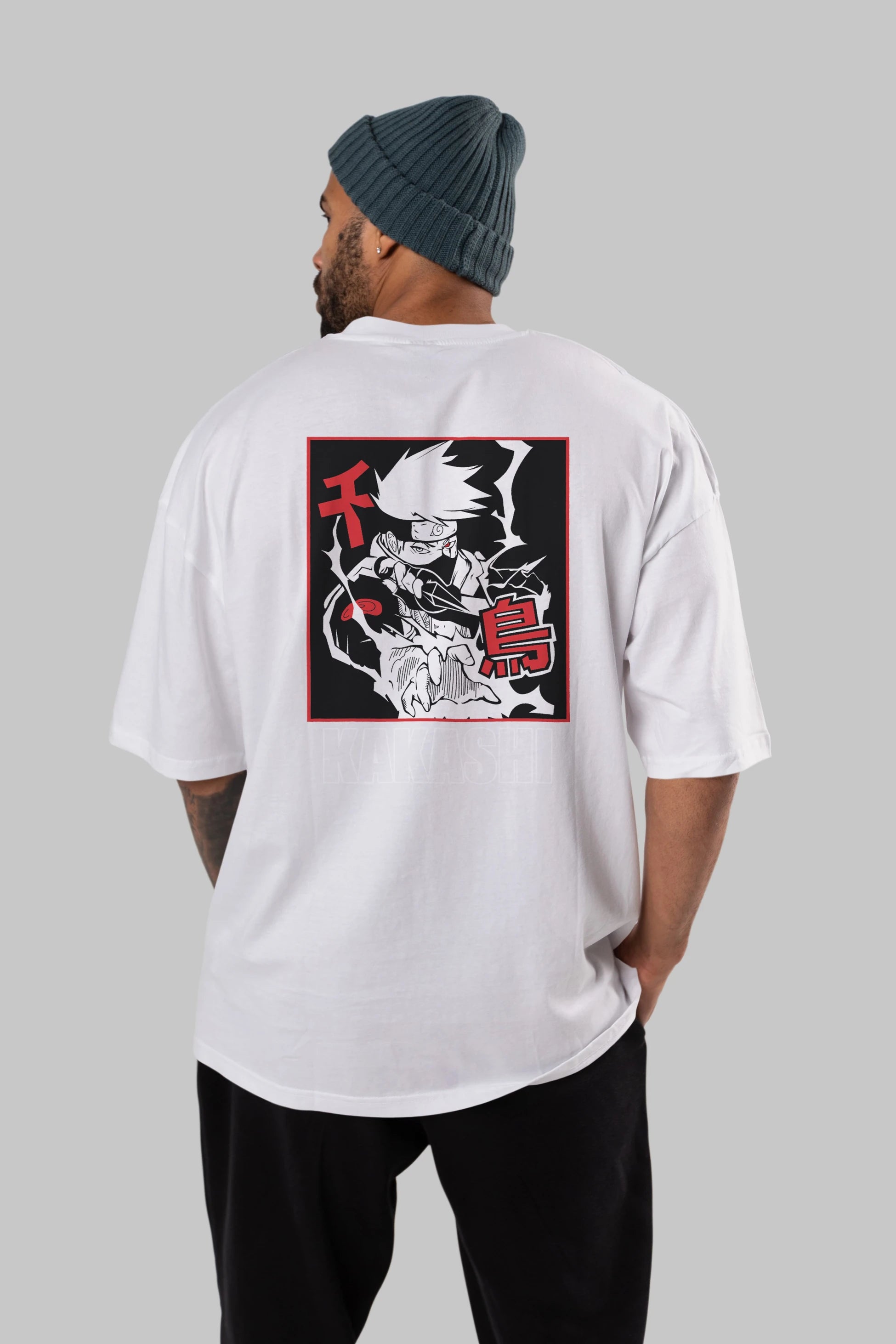 KAKASHI HATAKE NARUTO Anime Arka Baskılı Oversize t-shirt Erkek Kadın Unisex