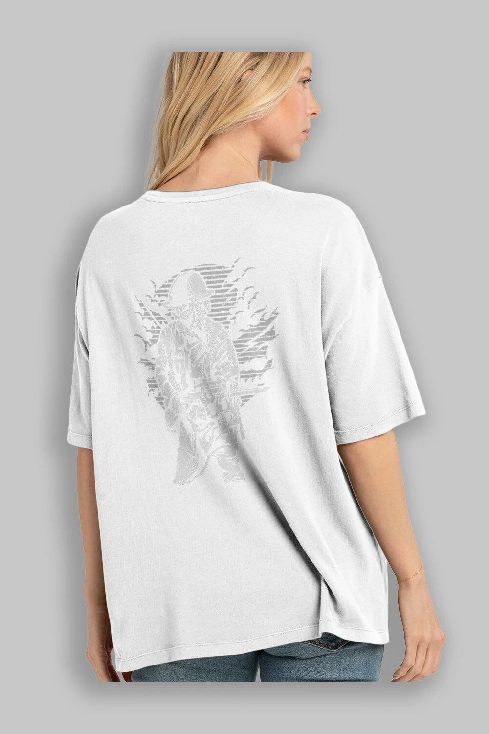 Steampunk Style Soldier Arka Baskılı Oversize t-shirt Erkek Kadın Unisex %100 Pamuk