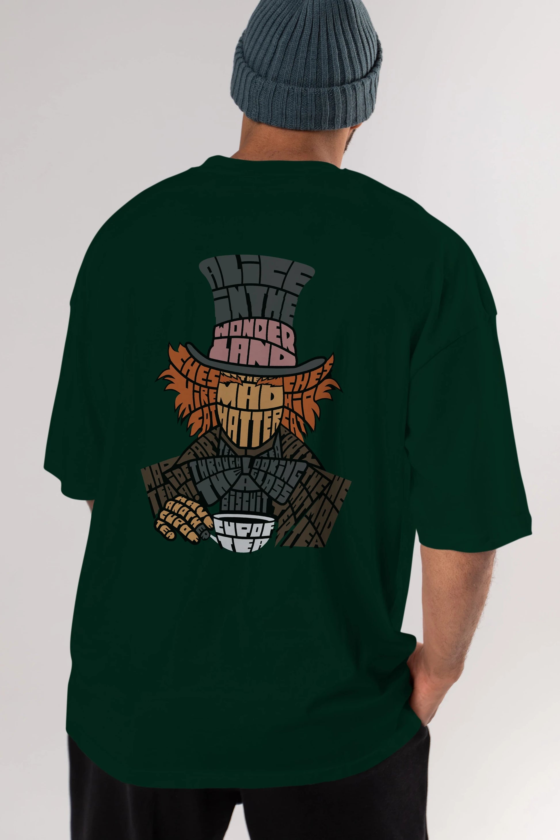 Madhatter Arka Baskılı Oversize t-shirt %100 pamuk Erkek Kadın Unisex