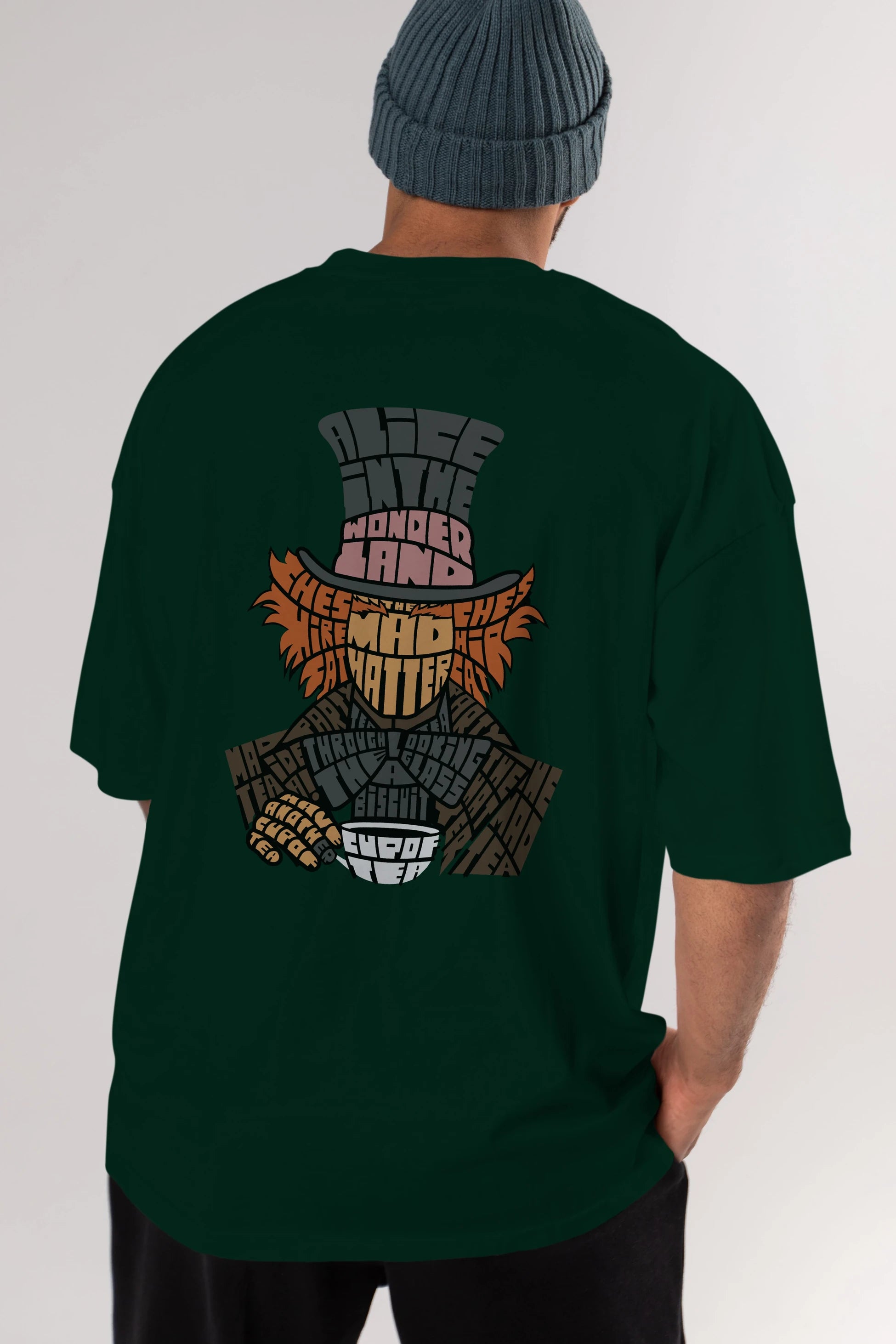 Madhatter Arka Baskılı Oversize t-shirt %100 pamuk Erkek Kadın Unisex