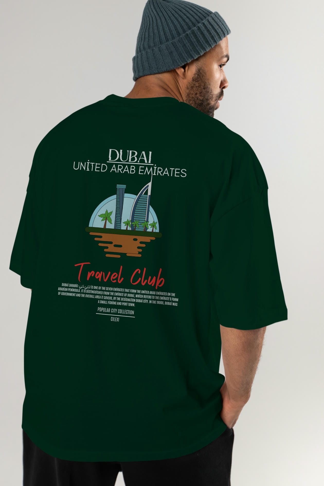Dubai United Arab Emirates Arka Baskılı Oversize t-shirt Erkek Kadın Pamuk Bisiklet Yaka tişort