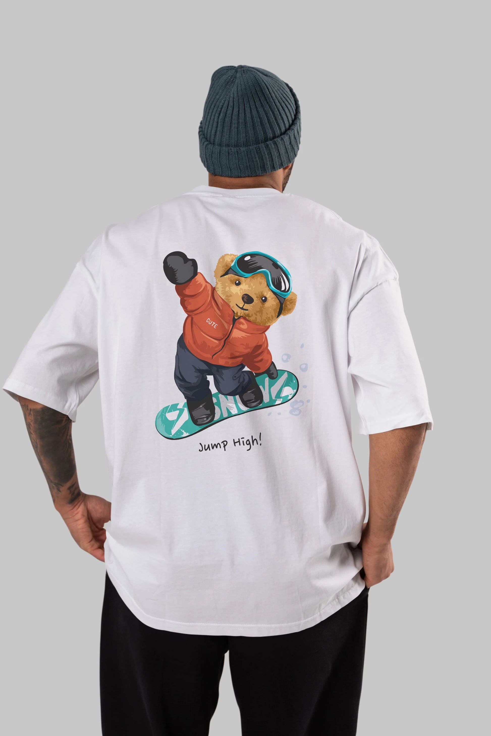 Teddy Bear Jump High Arka Baskılı Oversize t-shirt Erkek Kadın Unisex %100 Pamuk