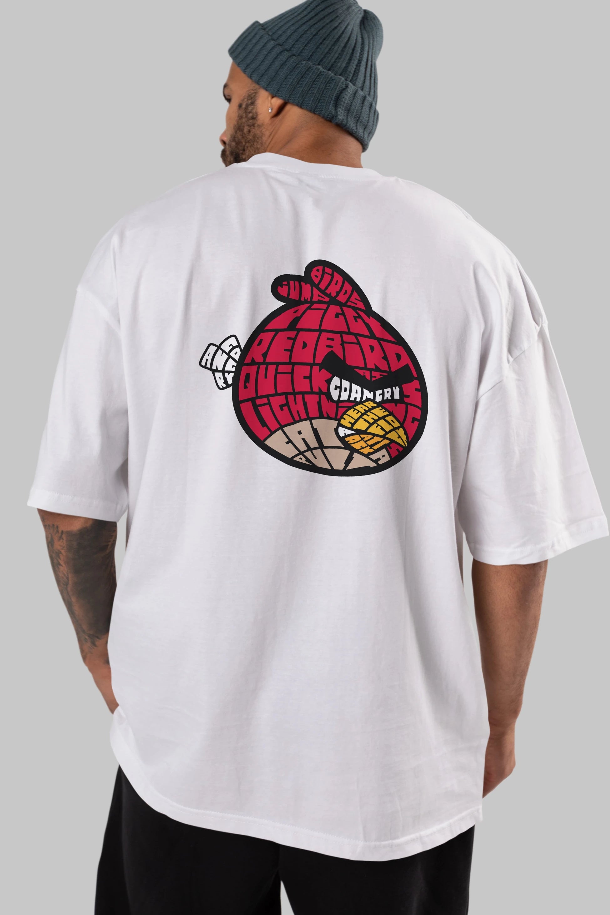 Bird With Anger Arka Baskılı Oversize t-shirt %100 pamuk Erkek Kadın Unisex