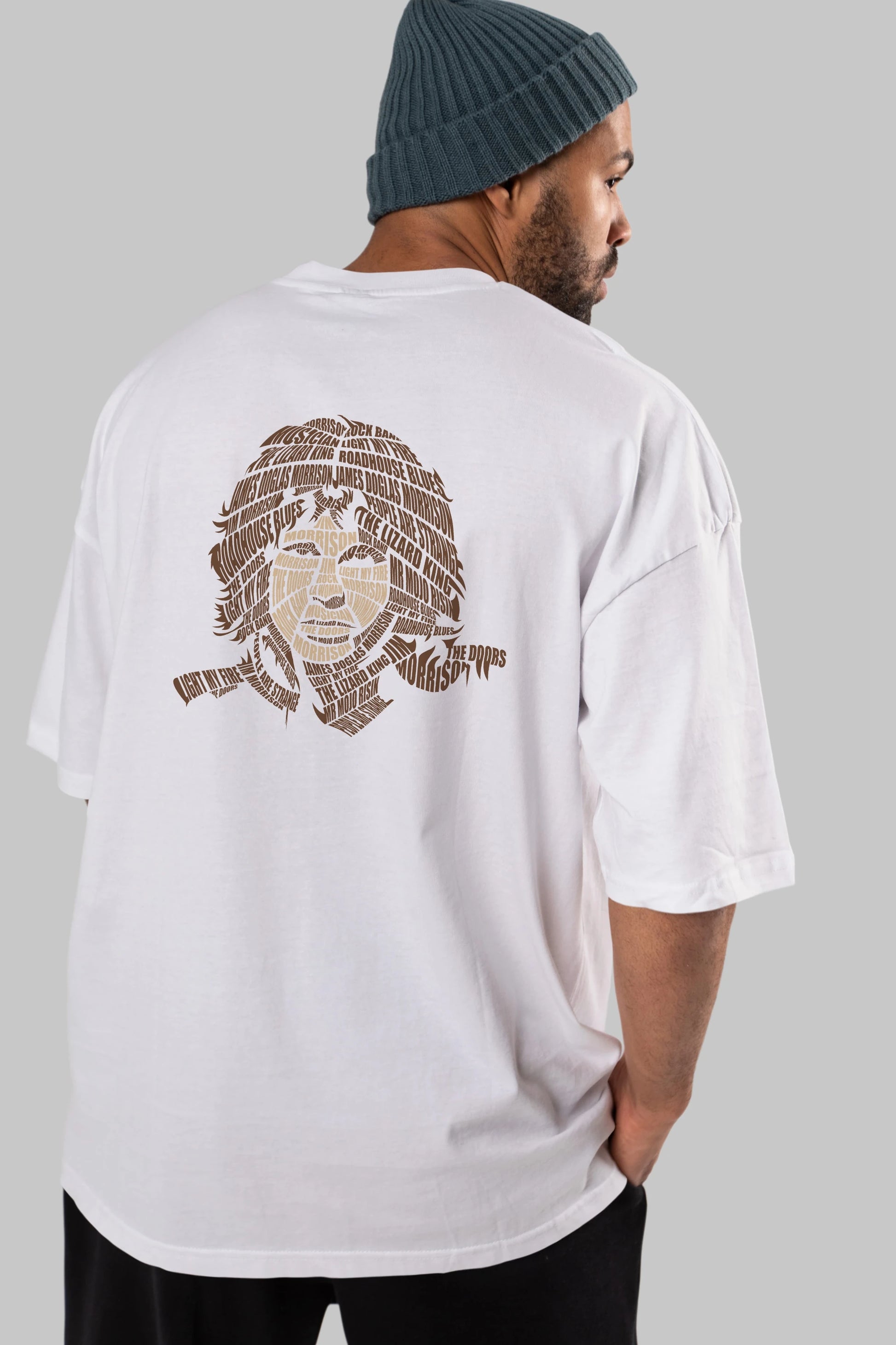 Jim Morrison Calligram Arka Baskılı Oversize t-shirt %100 pamuk Erkek Kadın Unisex