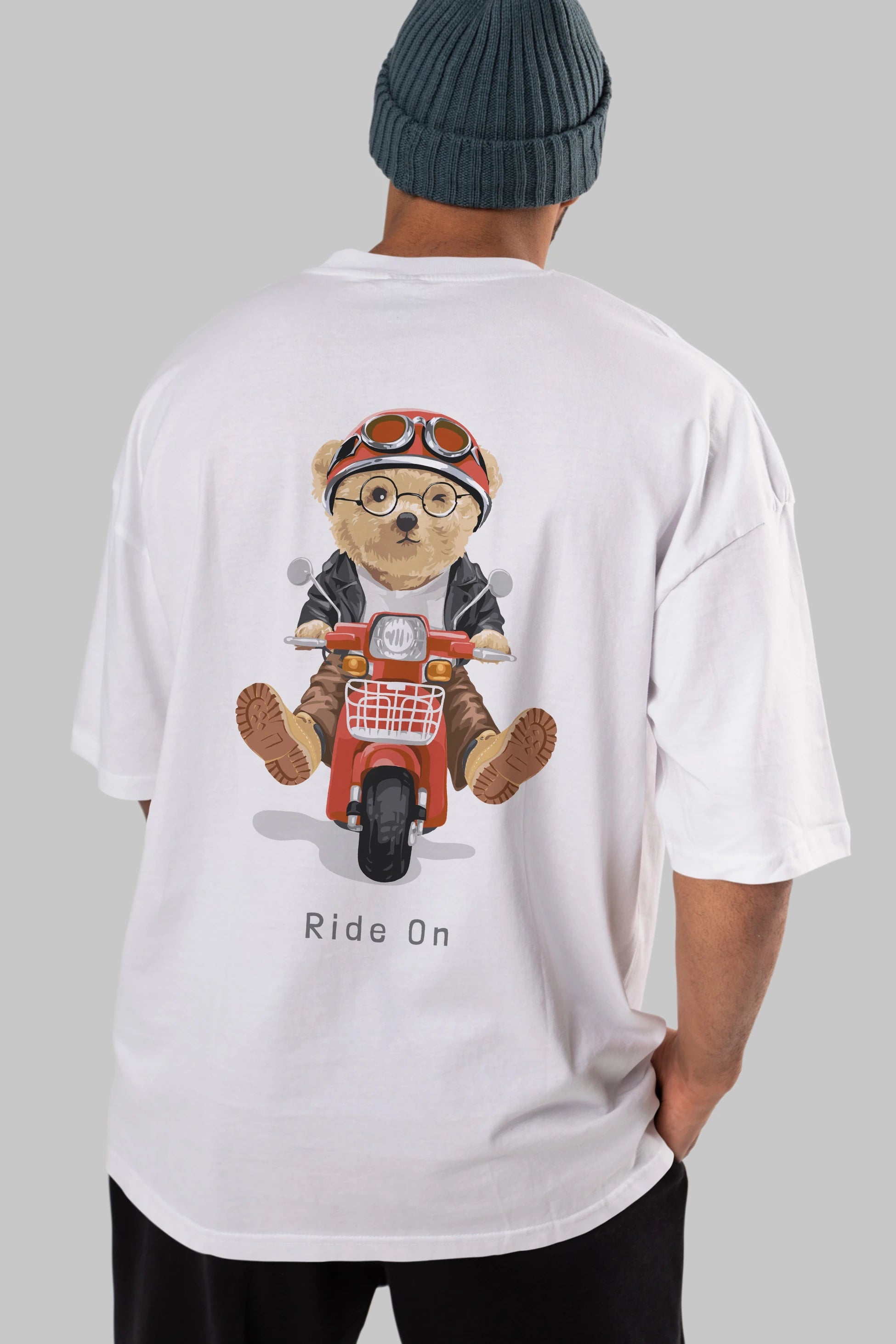 Teddy Bear Ride On Arka Baskılı Oversize t-shirt Erkek Kadın Unisex %100 Pamuk