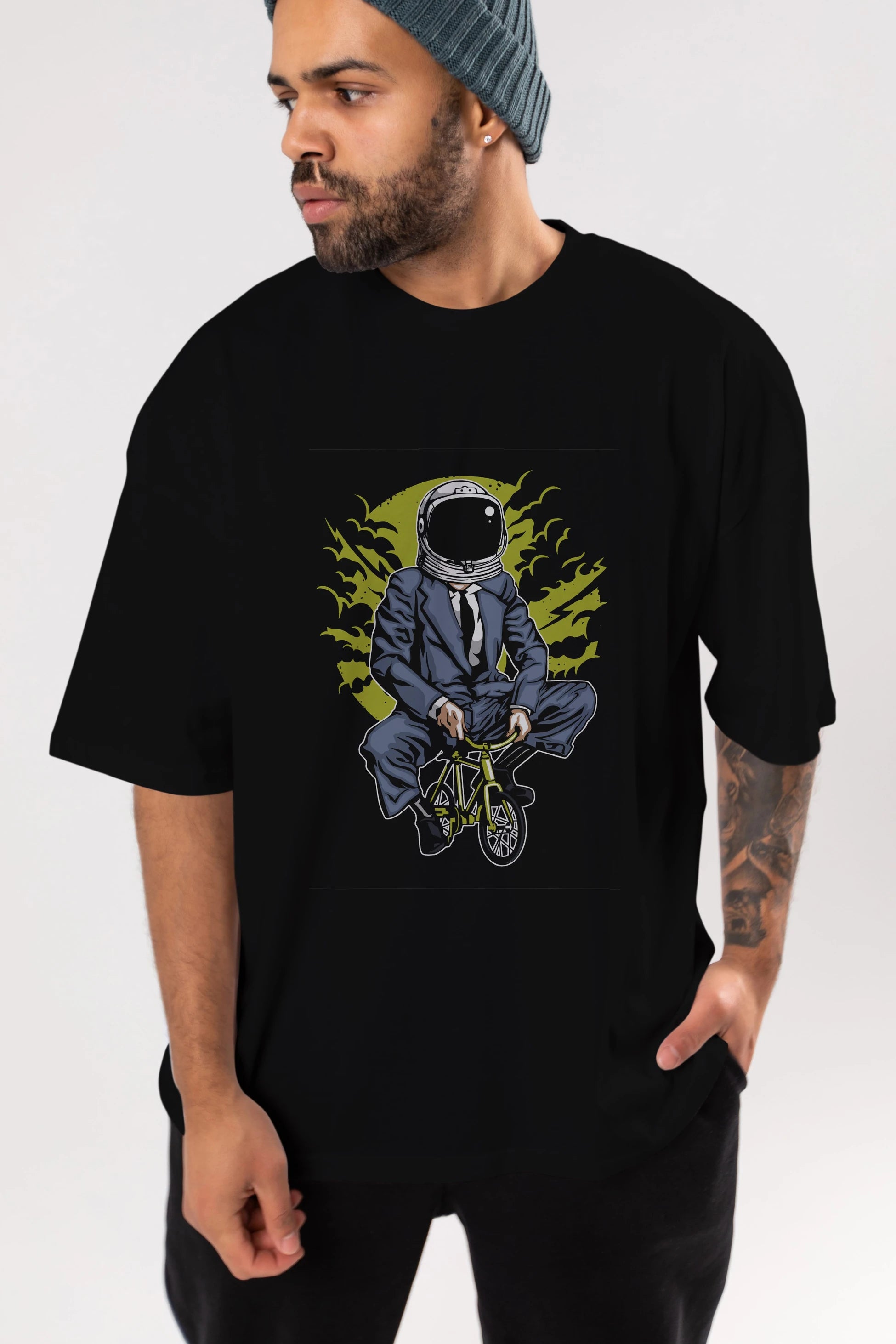 Bike To The Moon Ön Baskılı Oversize t-shirt Erkek Kadın Unisex %100 Pamuk tişort