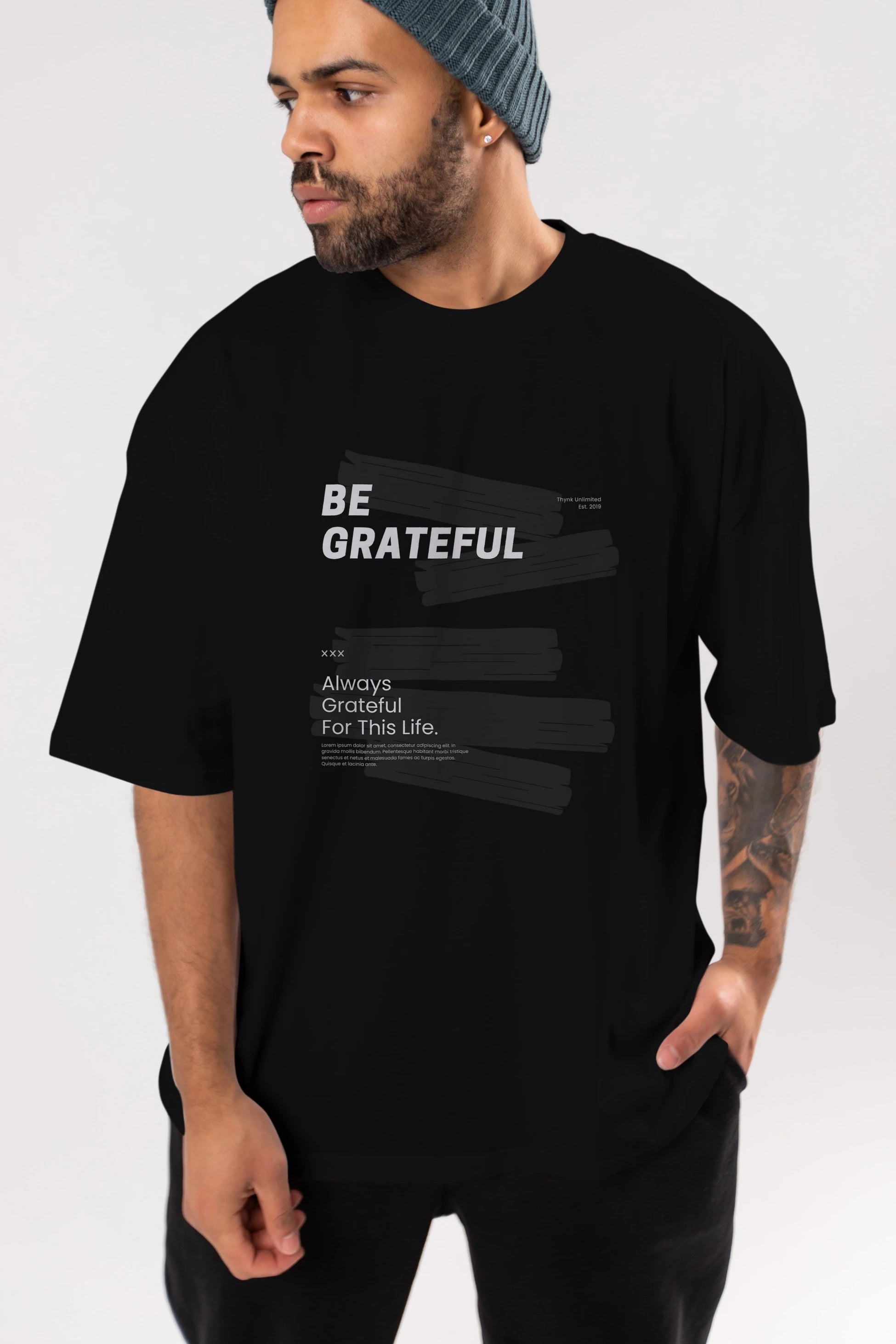 Be Grateful Yazılı Ön Baskılı Oversize t-shirt Erkek Kadın Unisex