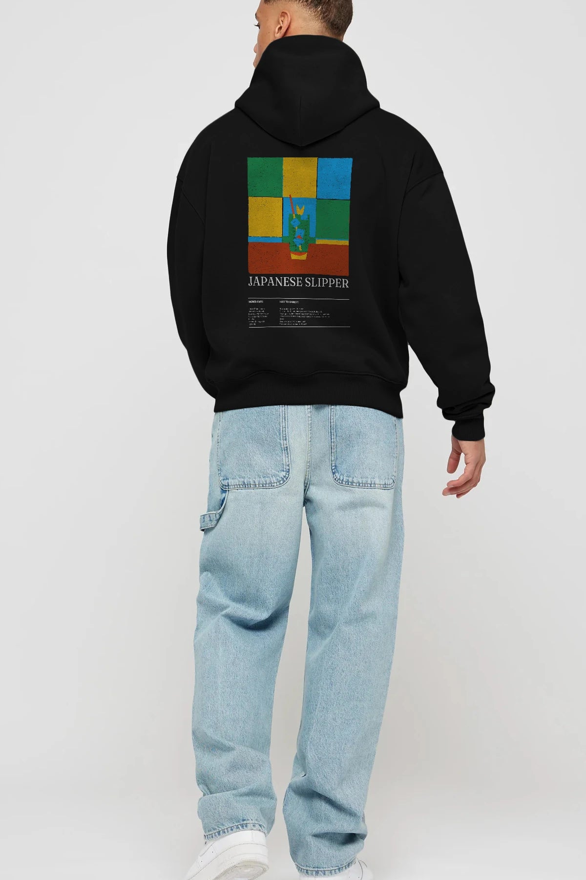 Japanese Slipper Kokteyl Arka Baskılı Hoodie Oversize Kapüşonlu Sweatshirt Erkek Kadın