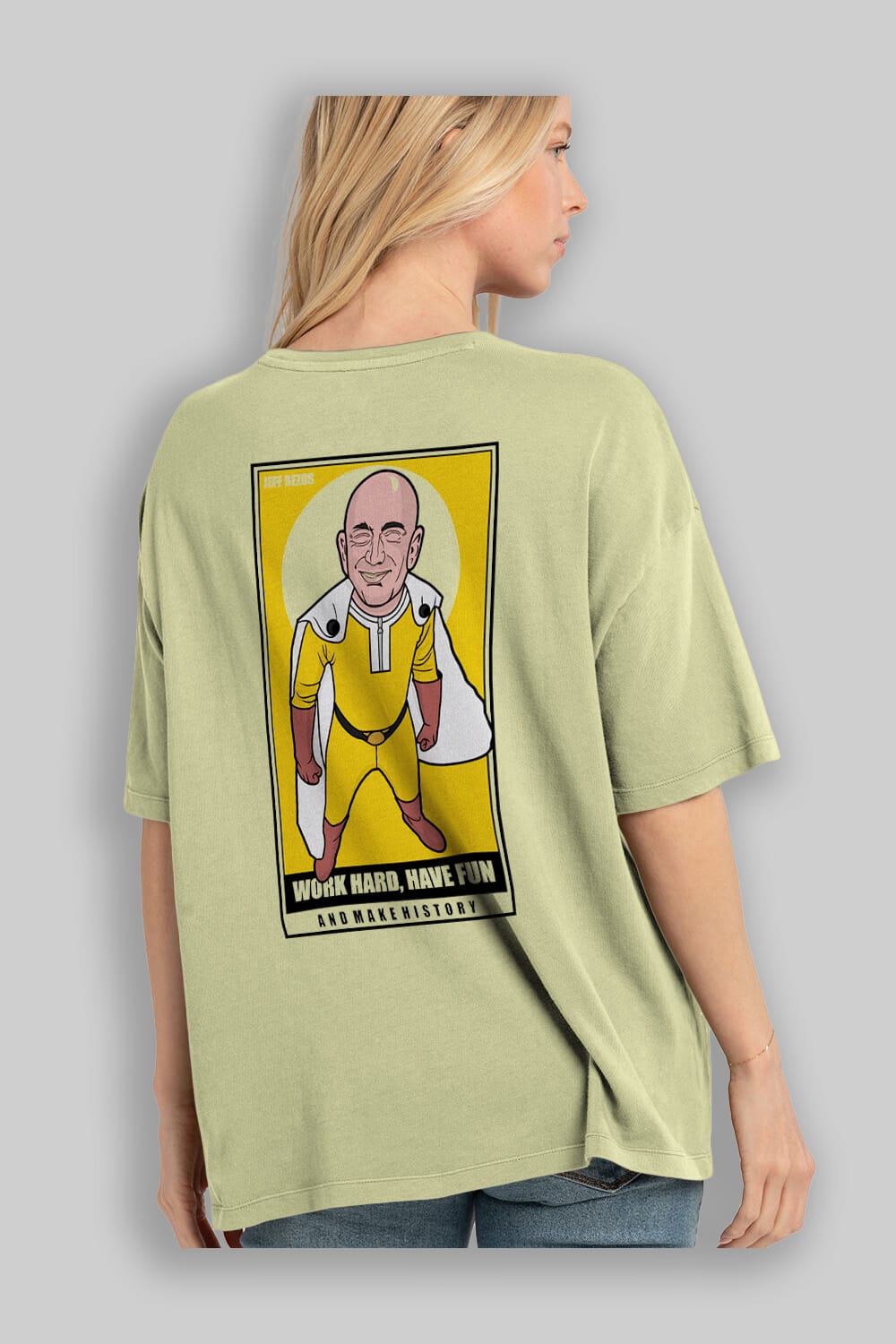 Jeff Bezos Saitama Arka Baskılı Oversize t-shirt Erkek Kadın Unisex %100 Pamuk tişort